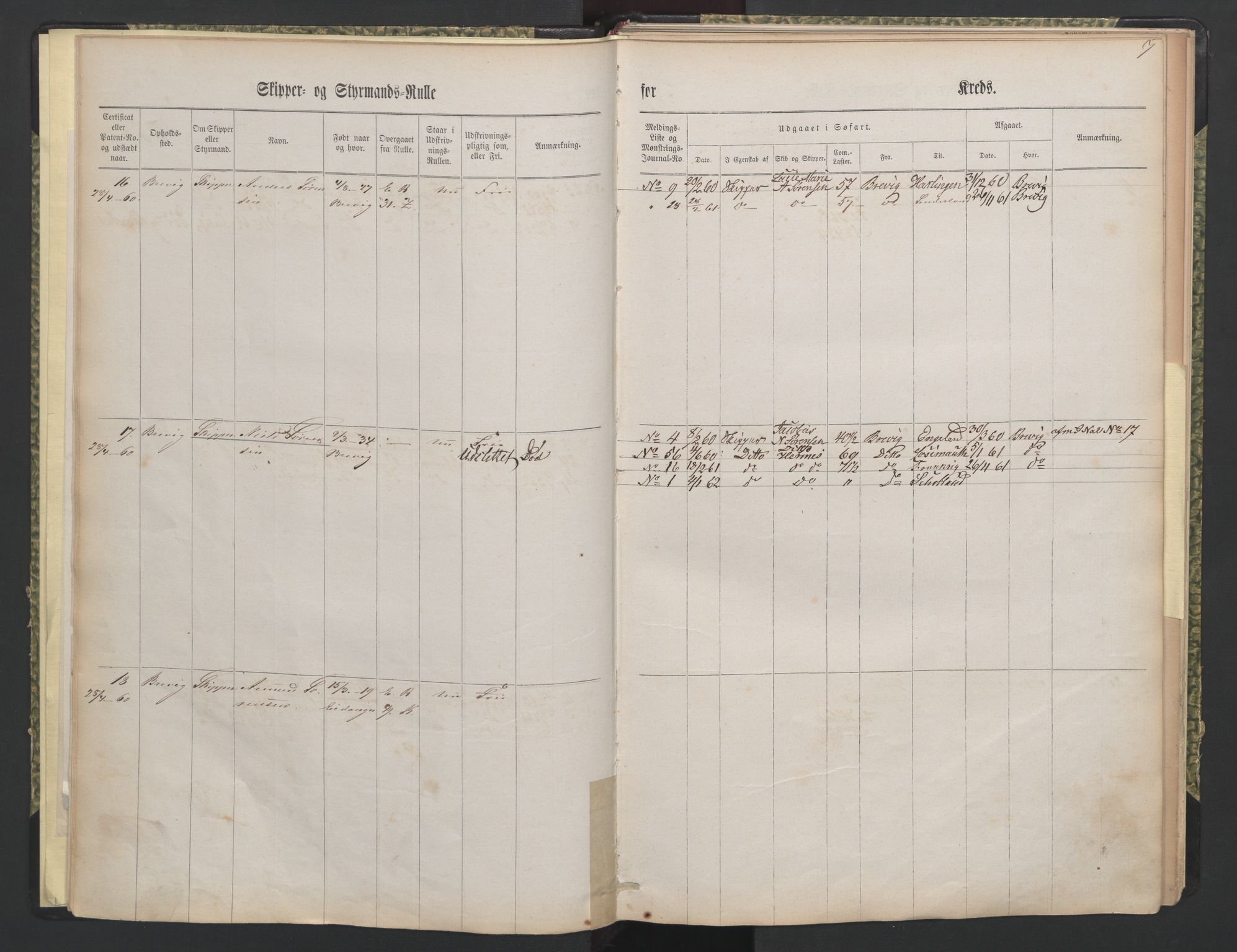 Brevik innrulleringskontor, AV/SAKO-A-833/F/Fc/L0002: Diverse ruller, 1860-1948, s. 7