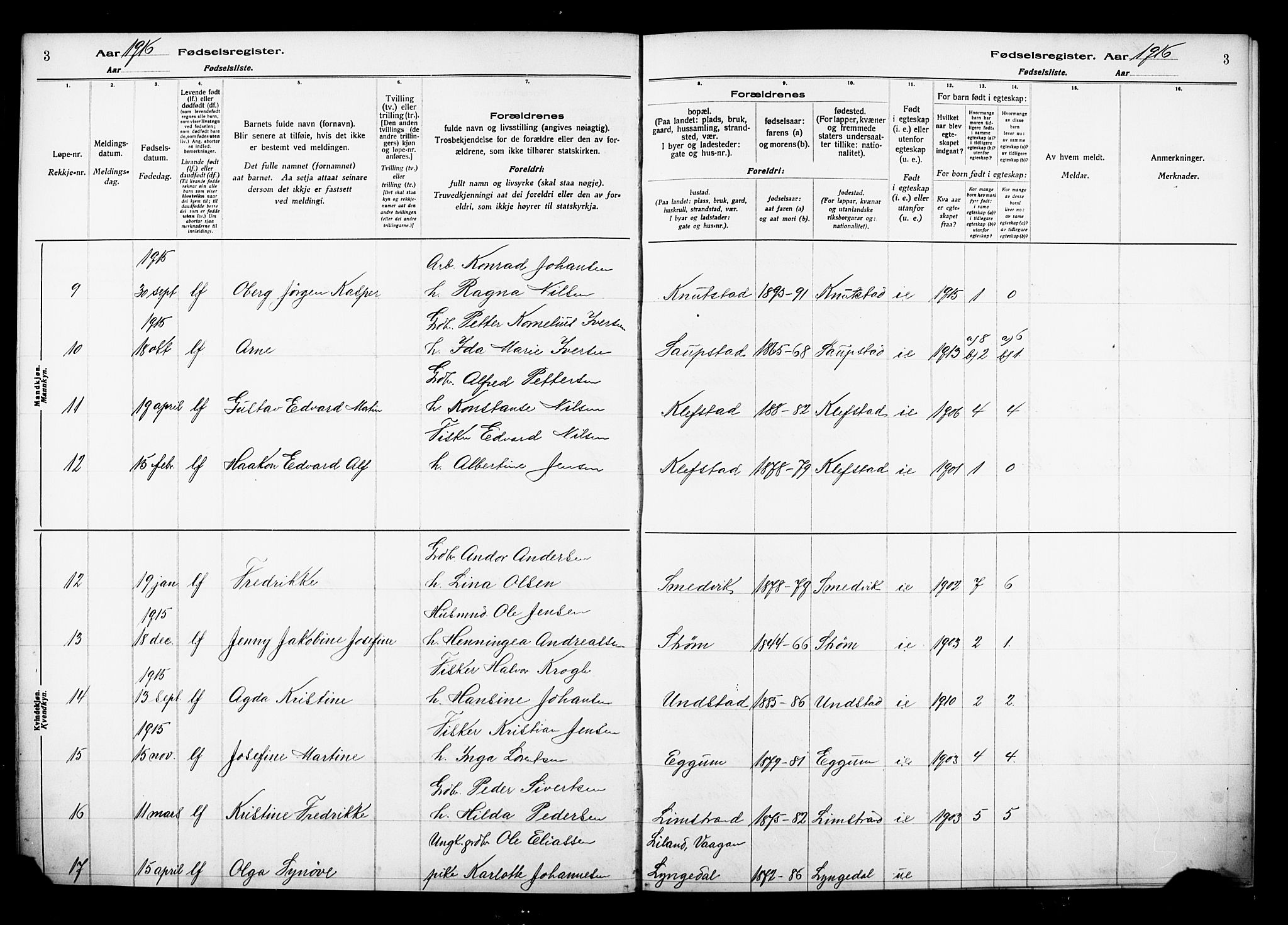 Ministerialprotokoller, klokkerbøker og fødselsregistre - Nordland, AV/SAT-A-1459/880/L1145: Fødselsregister nr. 880.II.4.1, 1916-1929, s. 3