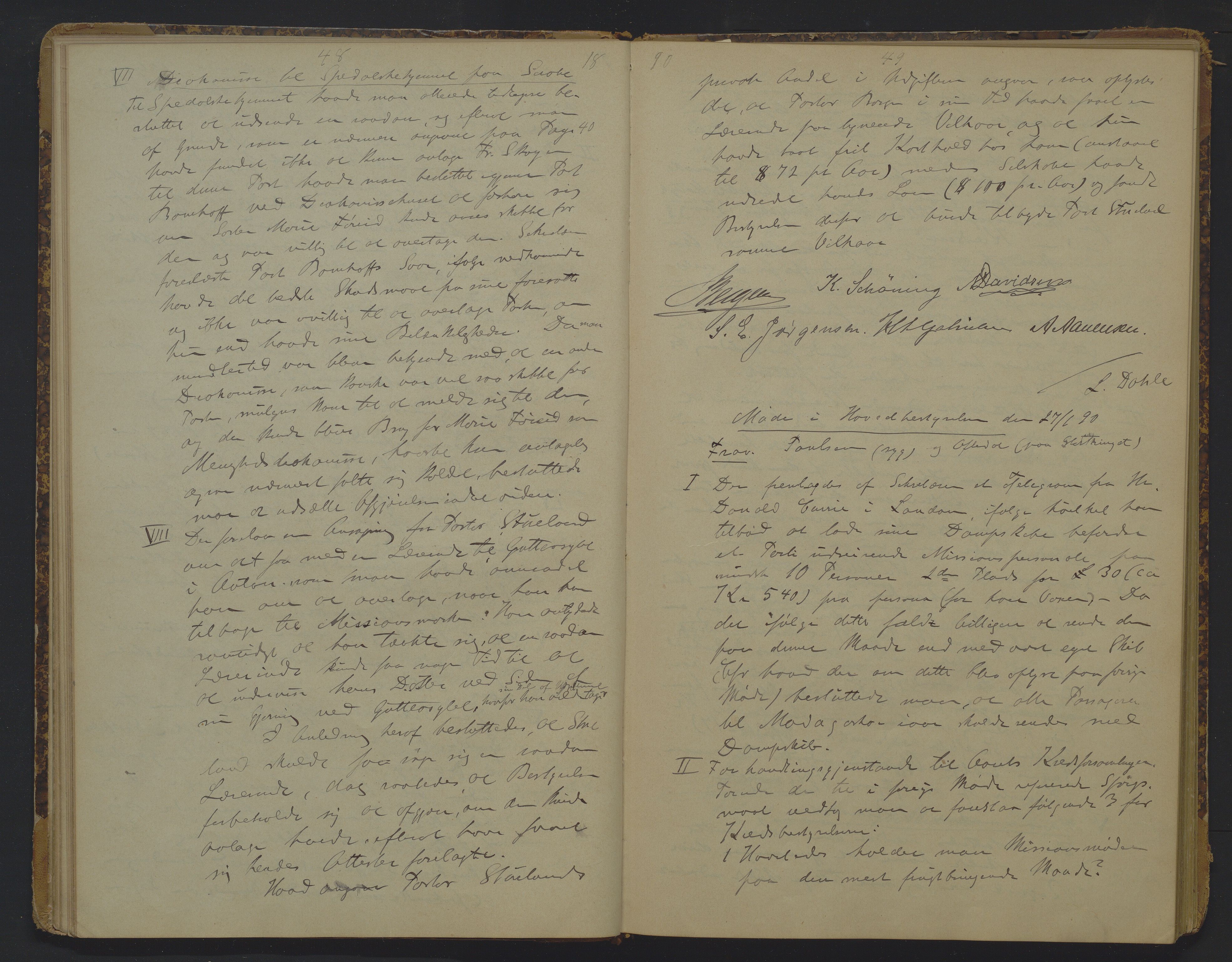 Det Norske Misjonsselskap - hovedadministrasjonen, VID/MA-A-1045/D/Da/Daa/L0012: Styreprotokoll nr. VII, 12. august 1889 - 1. februar 1893, 1889-1893, s. 48-49