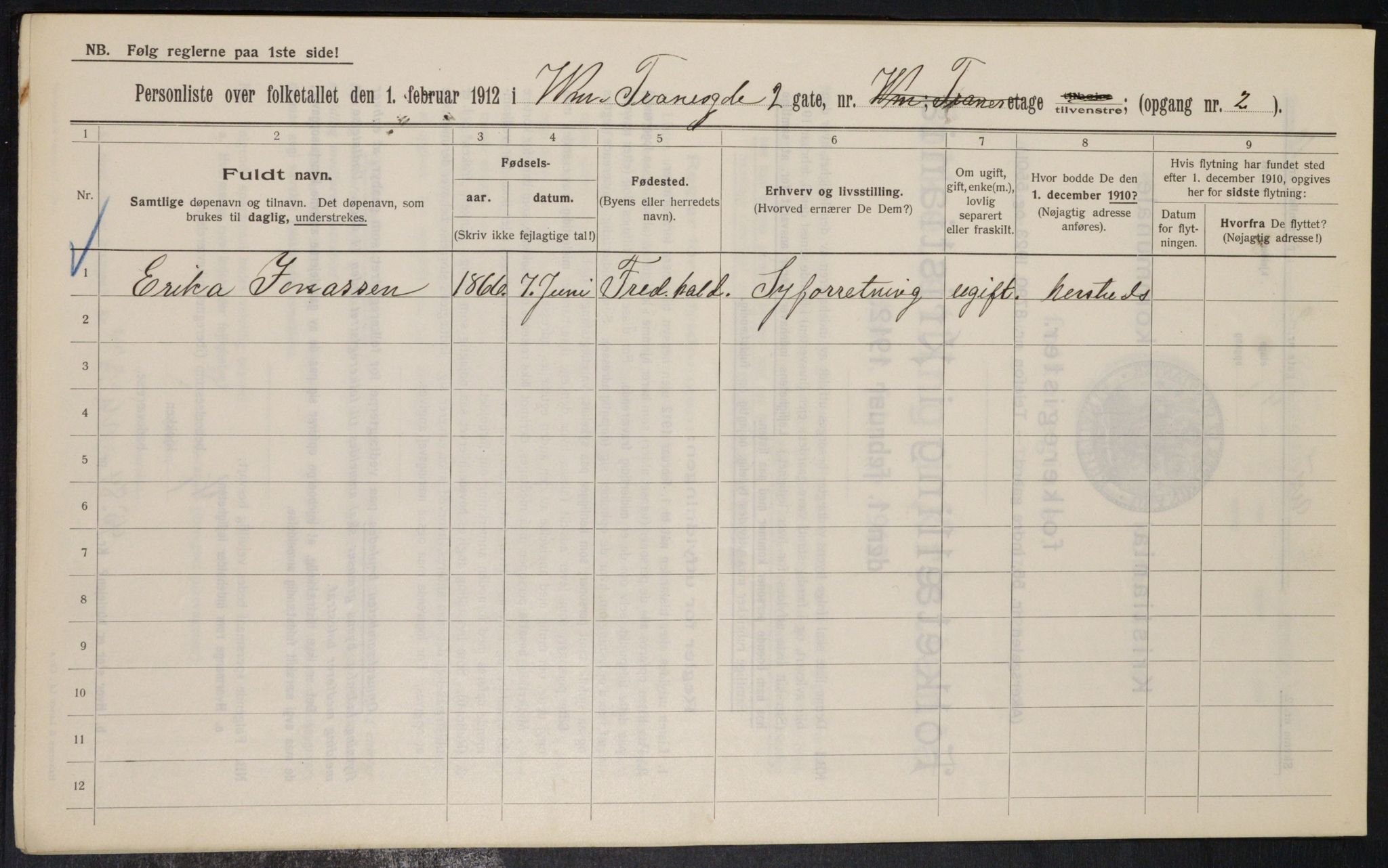 OBA, Kommunal folketelling 1.2.1912 for Kristiania, 1912, s. 126223