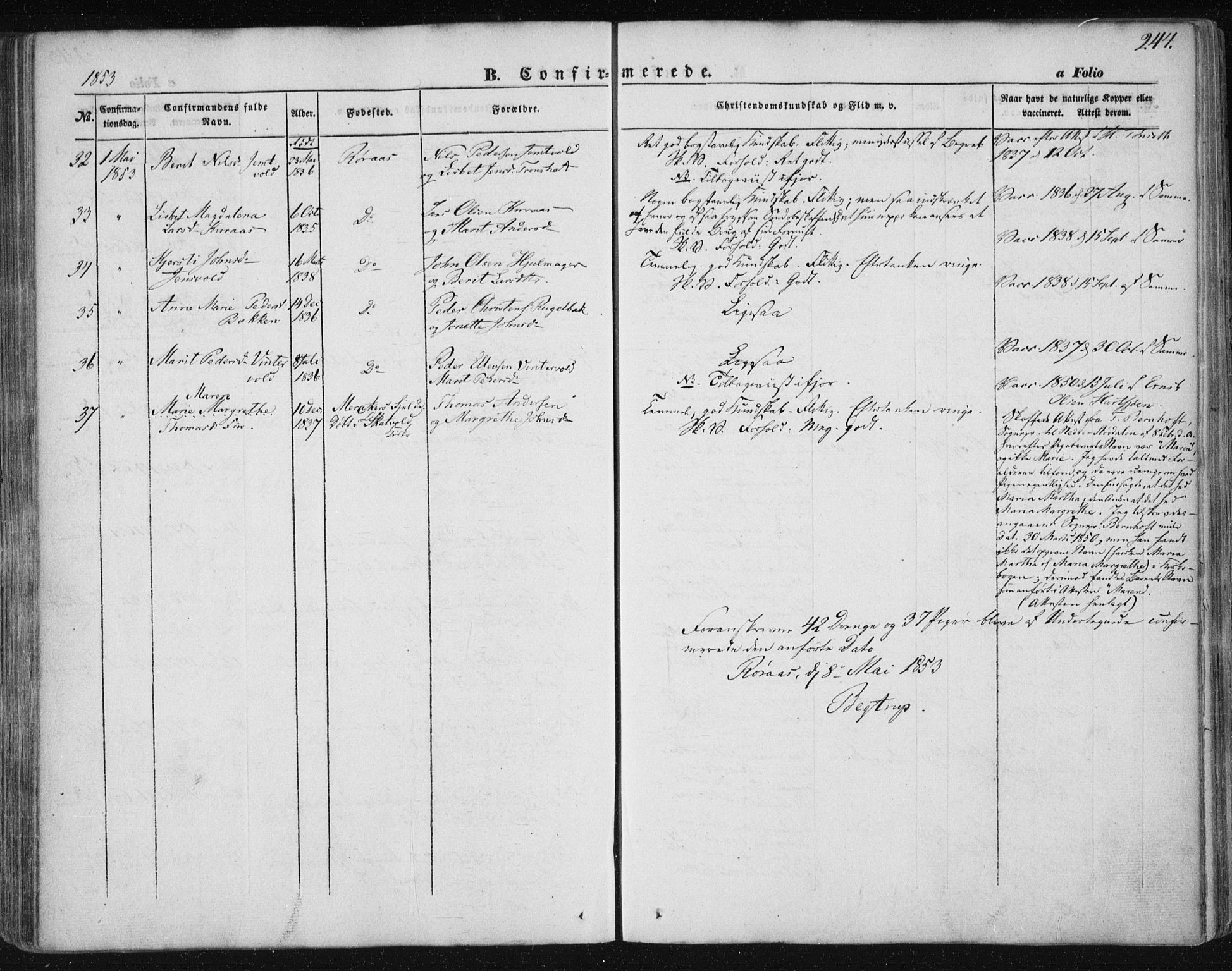 Ministerialprotokoller, klokkerbøker og fødselsregistre - Sør-Trøndelag, SAT/A-1456/681/L0931: Ministerialbok nr. 681A09, 1845-1859, s. 244