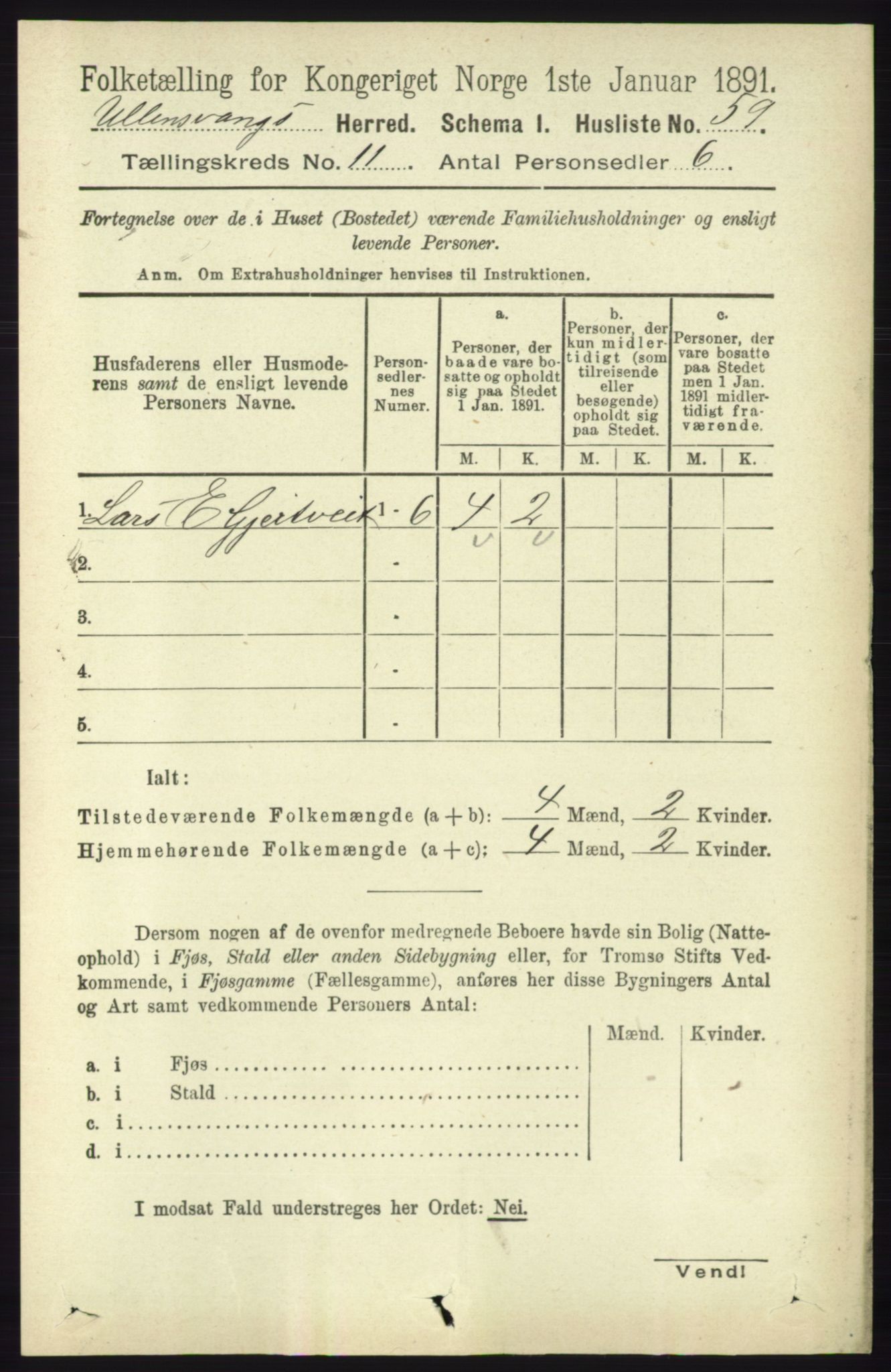RA, Folketelling 1891 for 1230 Ullensvang herred, 1891, s. 4260