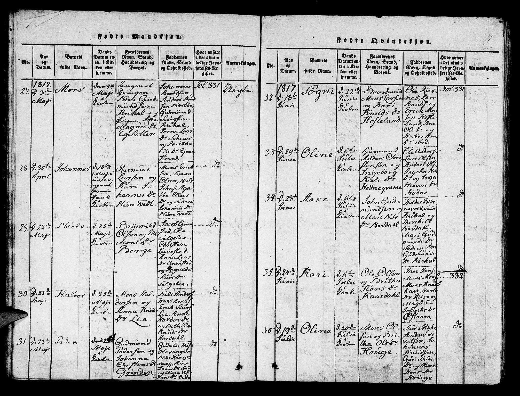 Lindås Sokneprestembete, AV/SAB-A-76701/H/Haa/Haaa/L0007: Ministerialbok nr. A 7, 1816-1823, s. 21