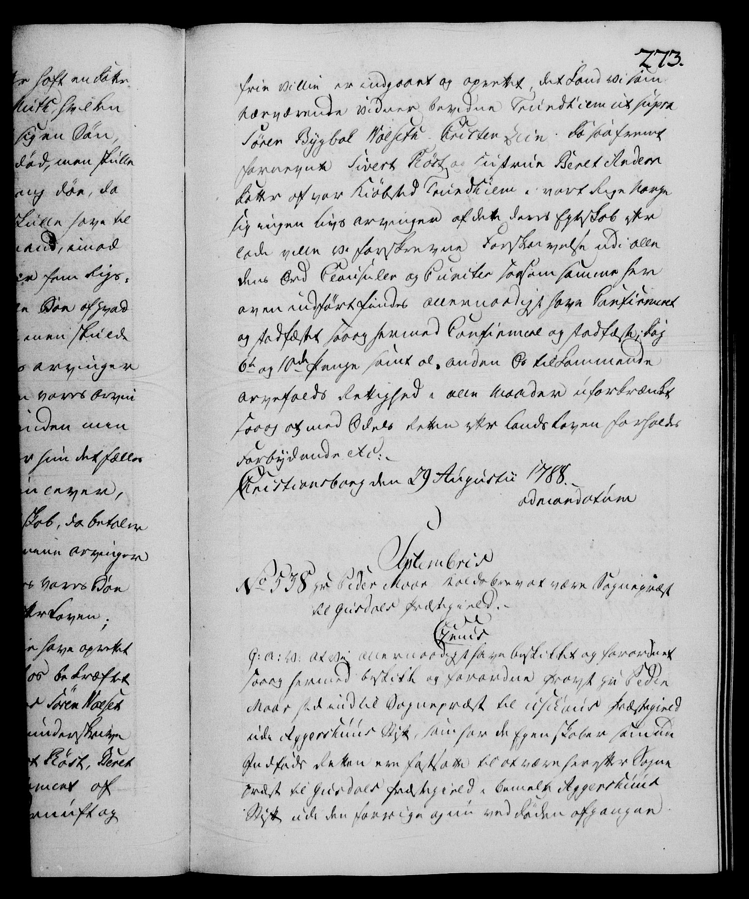 Danske Kanselli 1572-1799, RA/EA-3023/F/Fc/Fca/Fcaa/L0052: Norske registre, 1788-1789, s. 273a