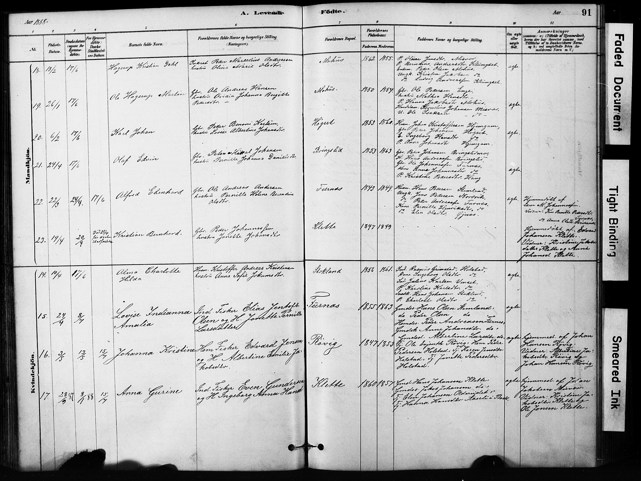 Ministerialprotokoller, klokkerbøker og fødselsregistre - Nordland, AV/SAT-A-1459/852/L0754: Klokkerbok nr. 852C05, 1878-1894, s. 91