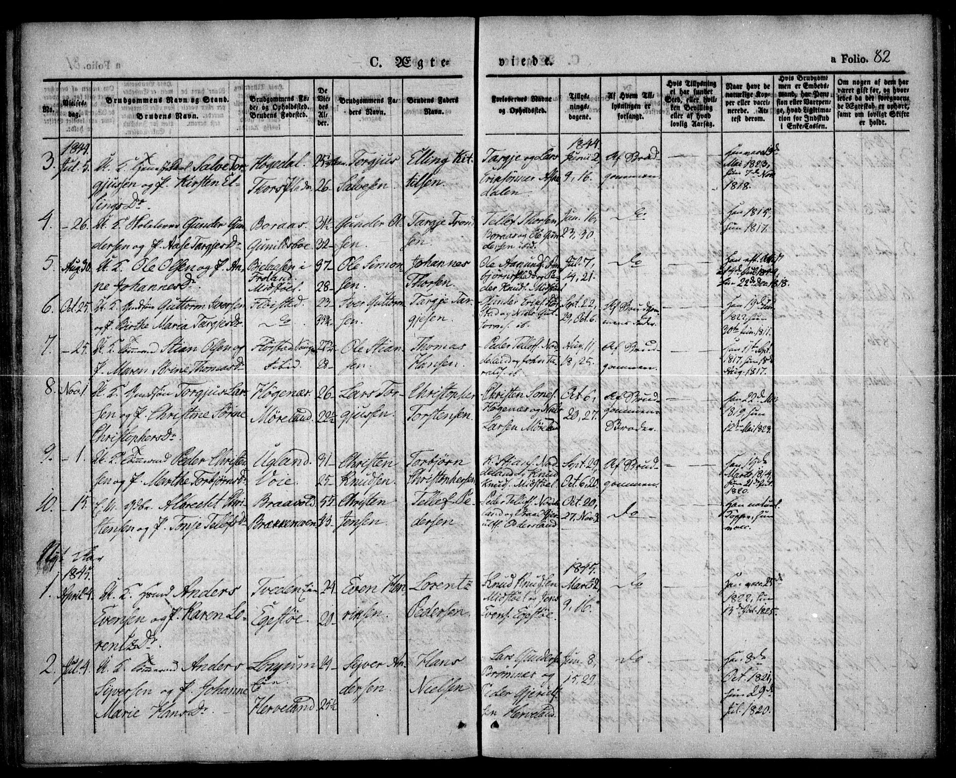 Austre Moland sokneprestkontor, AV/SAK-1111-0001/F/Fa/Faa/L0006: Ministerialbok nr. A 6, 1837-1846, s. 82