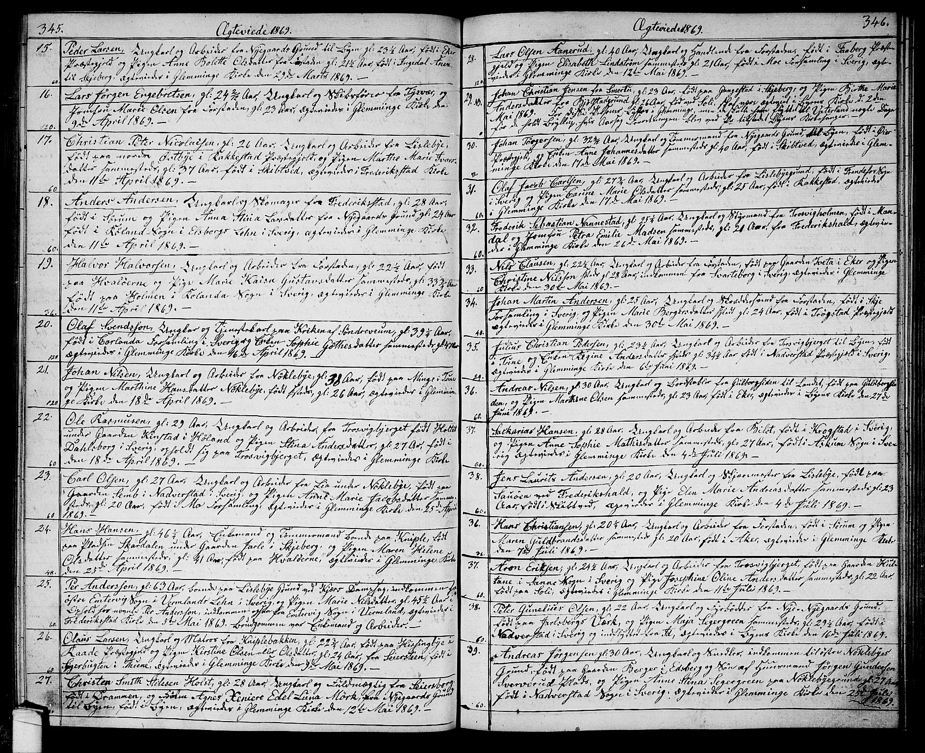 Glemmen prestekontor Kirkebøker, AV/SAO-A-10908/G/Ga/L0004: Klokkerbok nr. 4, 1867-1875, s. 345-346