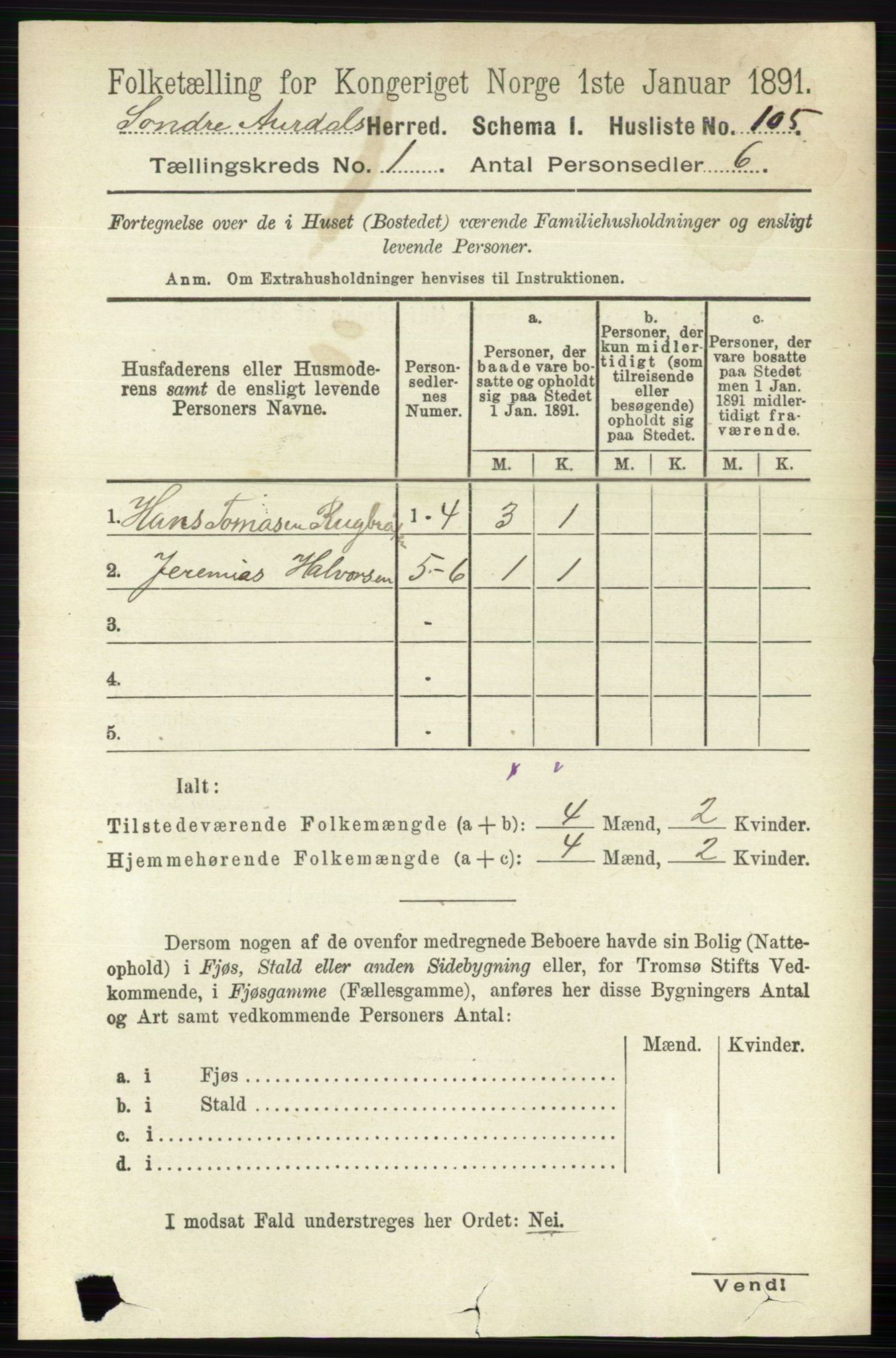 RA, Folketelling 1891 for 0540 Sør-Aurdal herred, 1891, s. 138