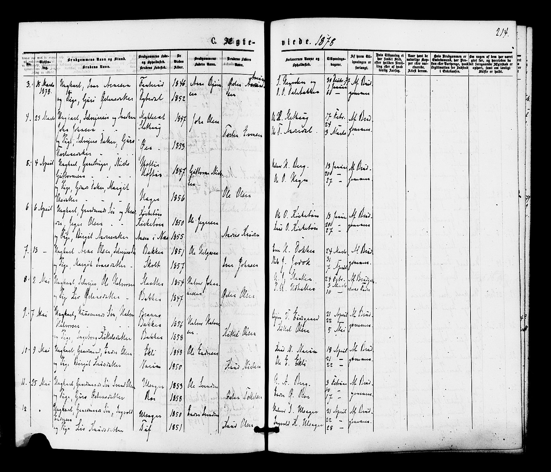 Gol kirkebøker, AV/SAKO-A-226/F/Fa/L0004: Ministerialbok nr. I 4, 1876-1886, s. 214