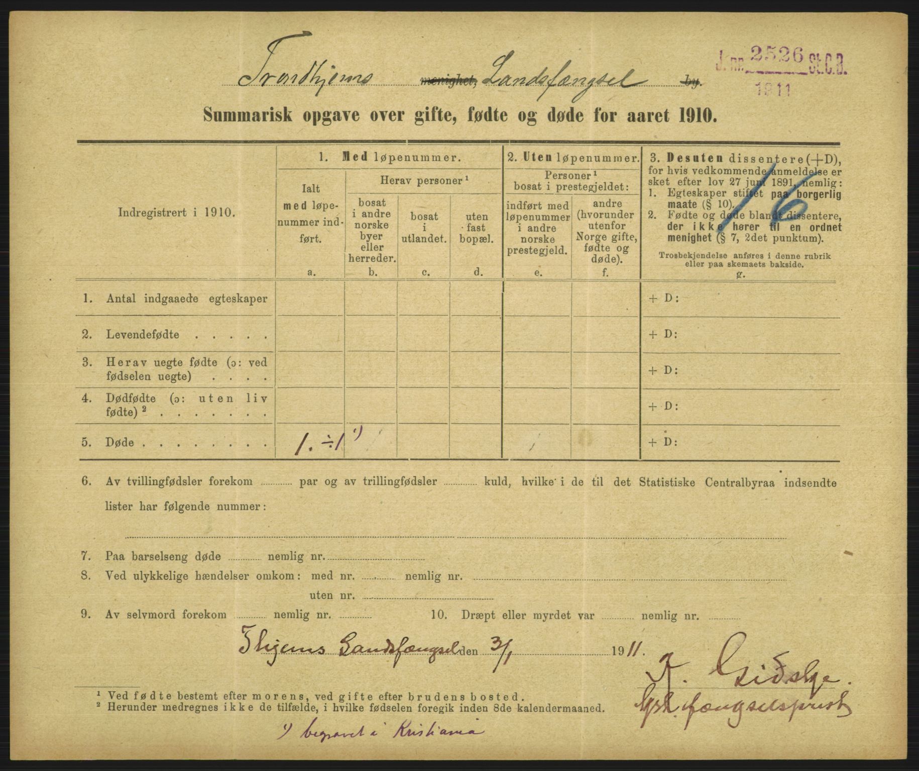 Statistisk sentralbyrå, Sosiodemografiske emner, Befolkning, AV/RA-S-2228/D/Df/Dfa/Dfah/L0046: Summariske oppgaver over gifte, fødte og døde for hele landet., 1910, s. 1171