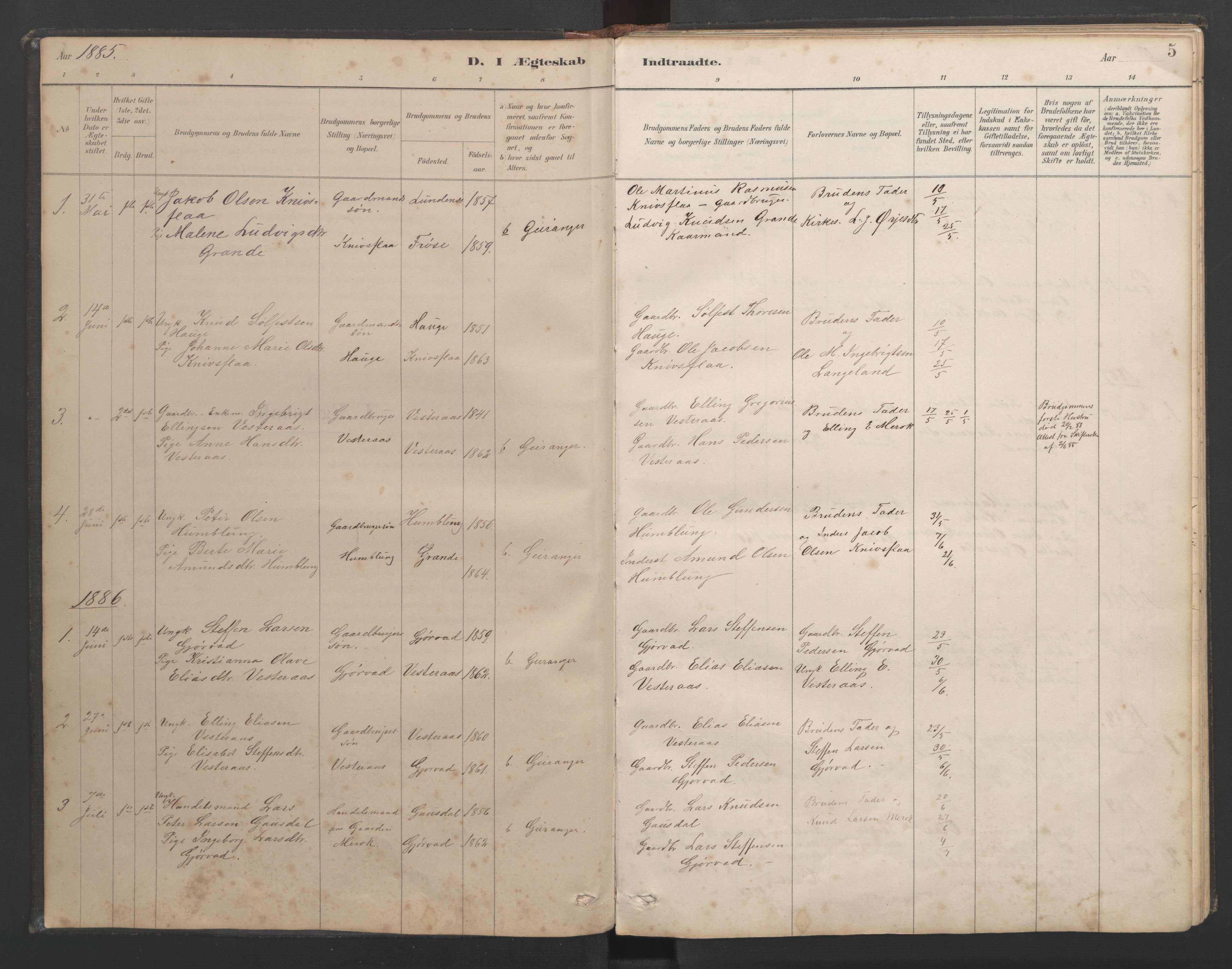 Ministerialprotokoller, klokkerbøker og fødselsregistre - Møre og Romsdal, AV/SAT-A-1454/518/L0237: Klokkerbok nr. 518C04, 1885-1963, s. 5