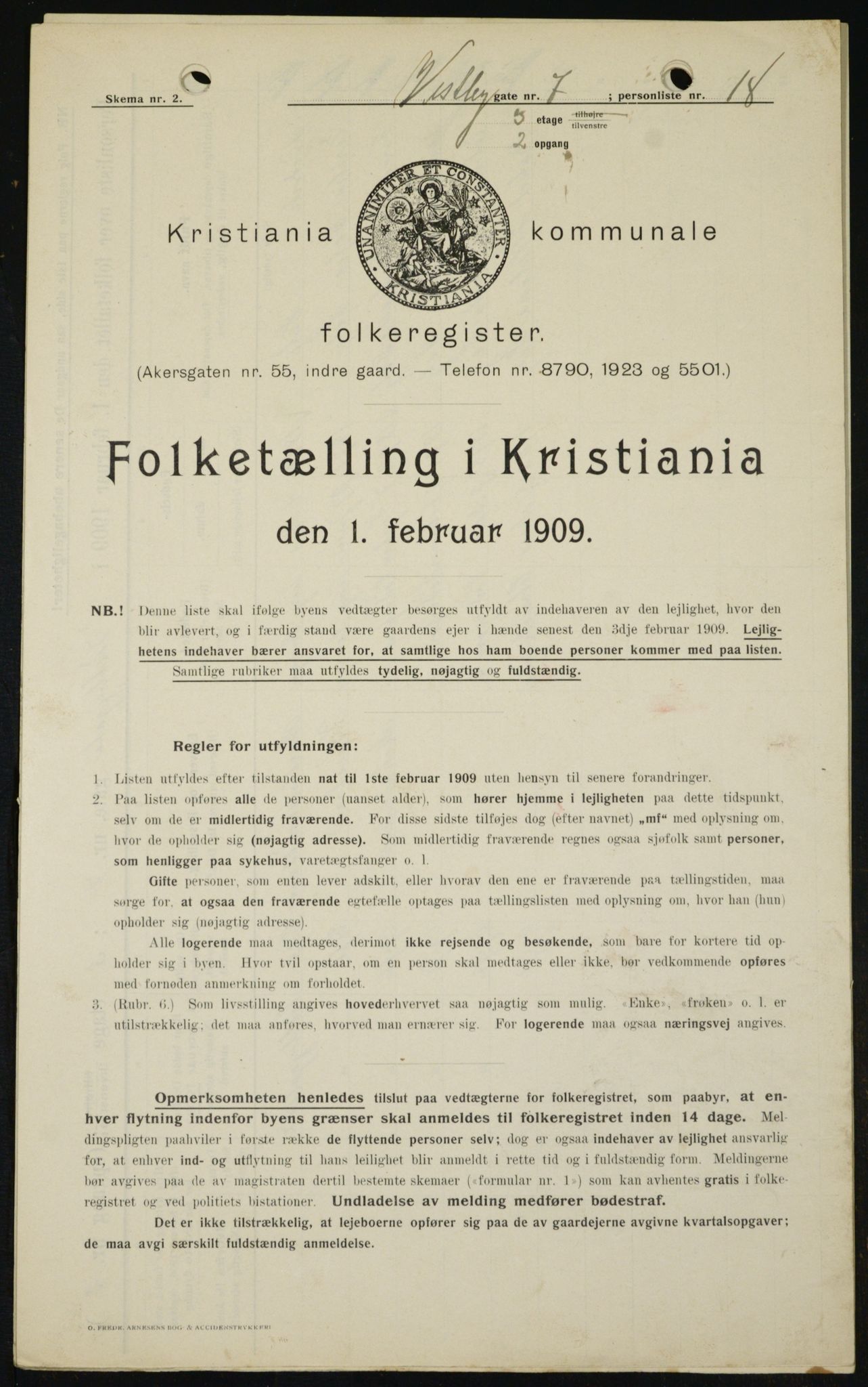 OBA, Kommunal folketelling 1.2.1909 for Kristiania kjøpstad, 1909, s. 90516