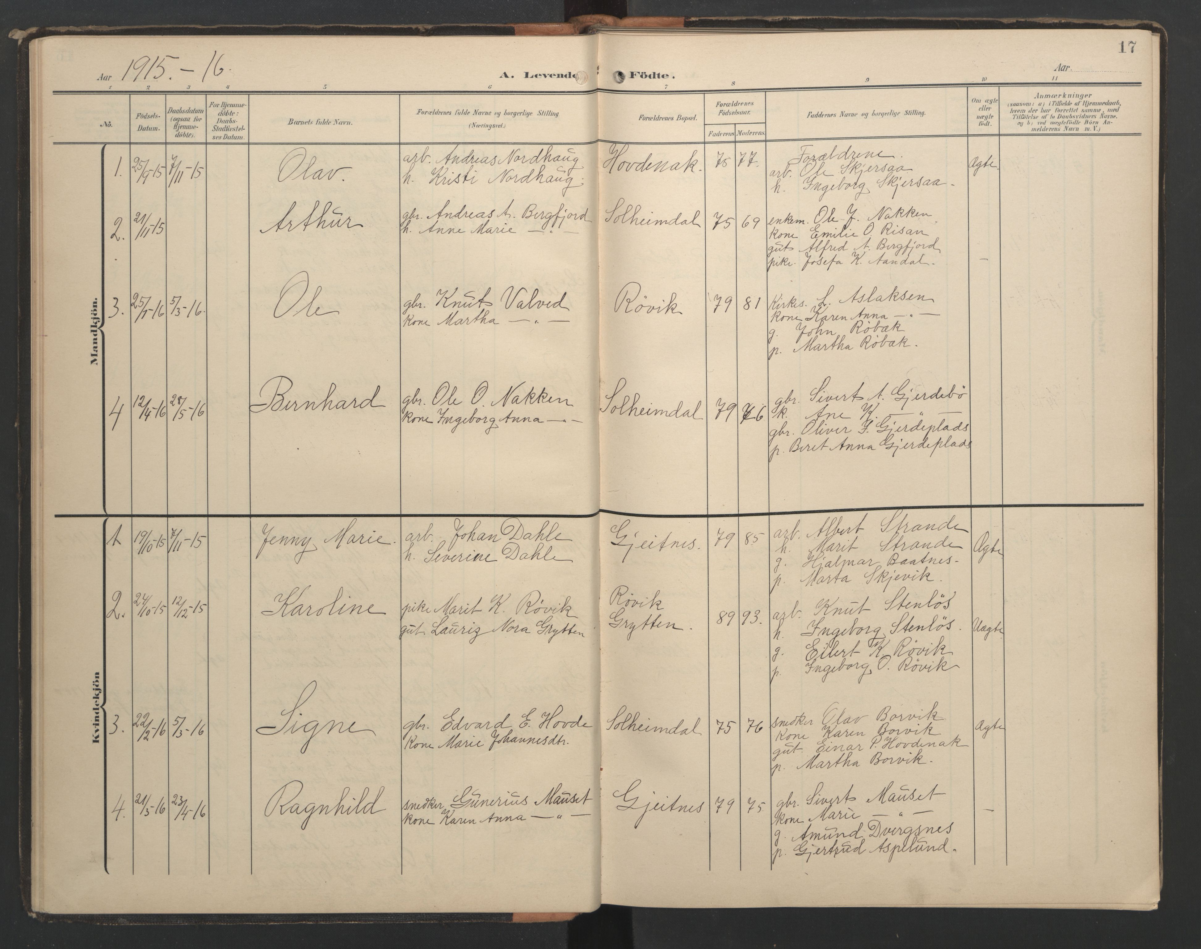 Ministerialprotokoller, klokkerbøker og fødselsregistre - Møre og Romsdal, SAT/A-1454/556/L0677: Klokkerbok nr. 556C01, 1907-1953, s. 17