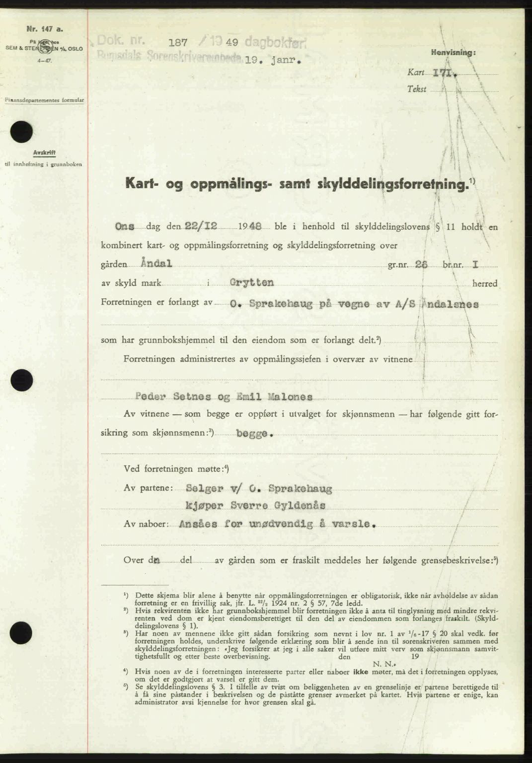 Romsdal sorenskriveri, AV/SAT-A-4149/1/2/2C: Pantebok nr. A28, 1948-1949, Dagboknr: 187/1949