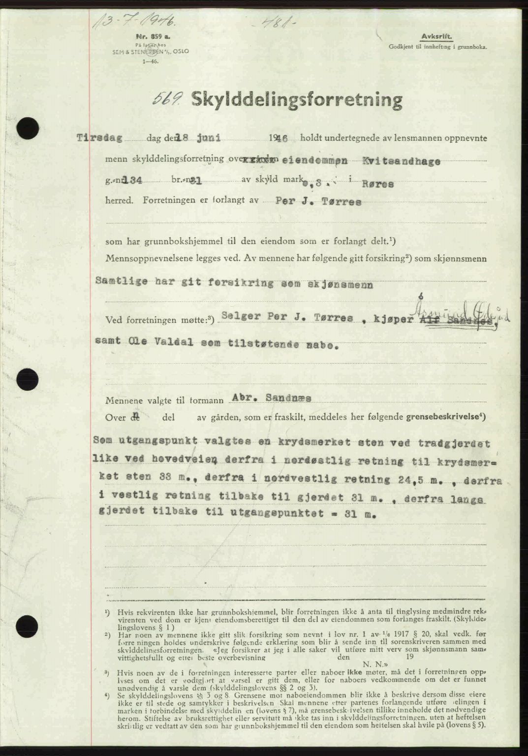Gauldal sorenskriveri, SAT/A-0014/1/2/2C: Pantebok nr. A2, 1946-1946, Dagboknr: 569/1946