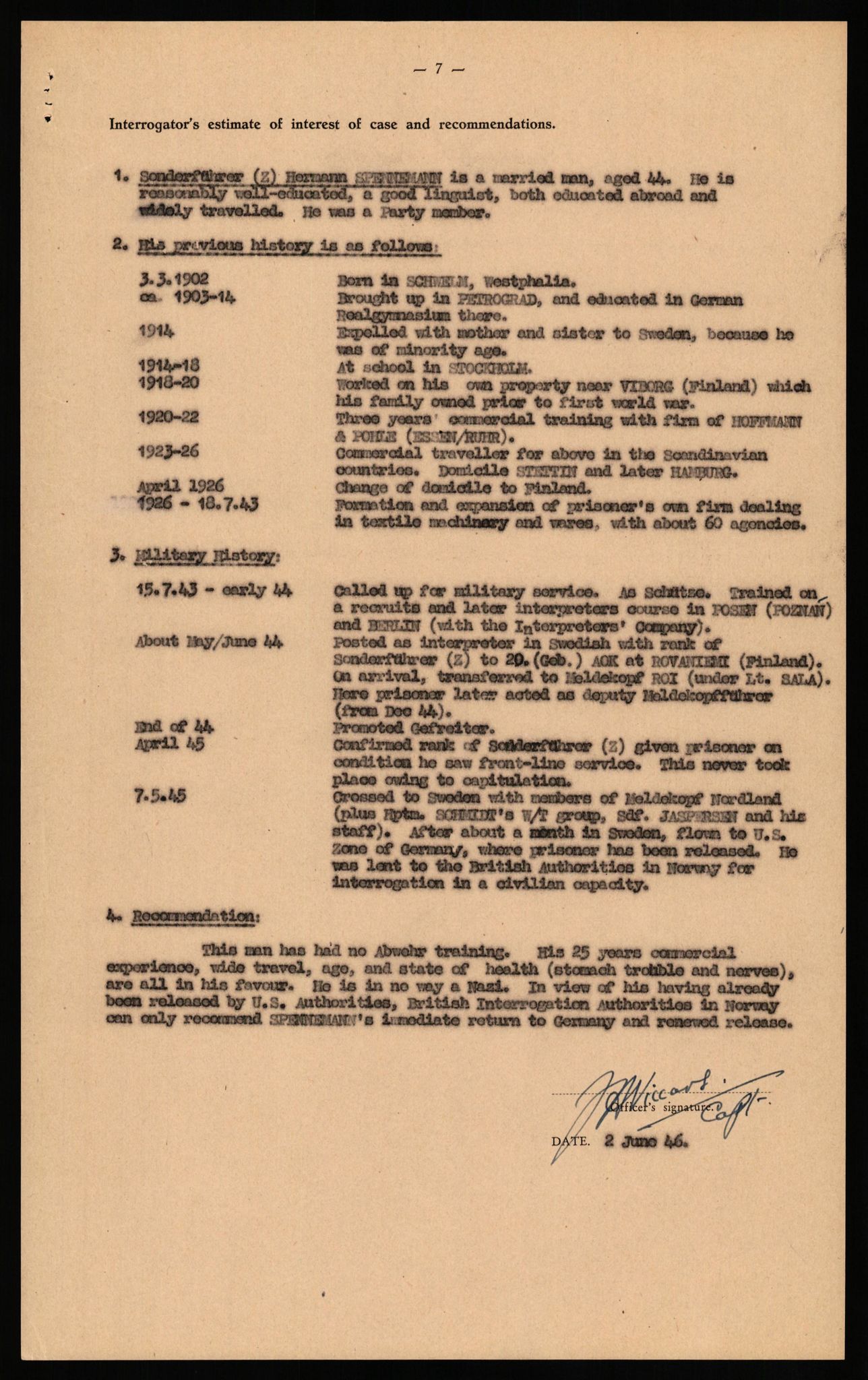 Forsvaret, Forsvarets overkommando II, AV/RA-RAFA-3915/D/Db/L0032: CI Questionaires. Tyske okkupasjonsstyrker i Norge. Tyskere., 1945-1946, s. 211