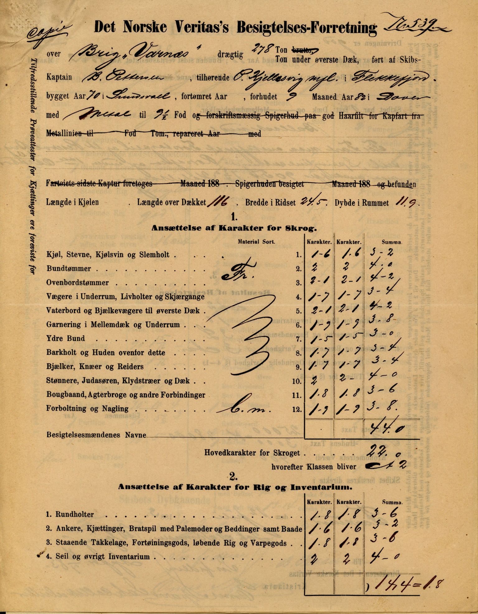 Pa 63 - Østlandske skibsassuranceforening, VEMU/A-1079/G/Ga/L0017/0009: Havaridokumenter / Agnese, Agnes, Adelphia, Kvik, Varnæs, 1884, s. 92