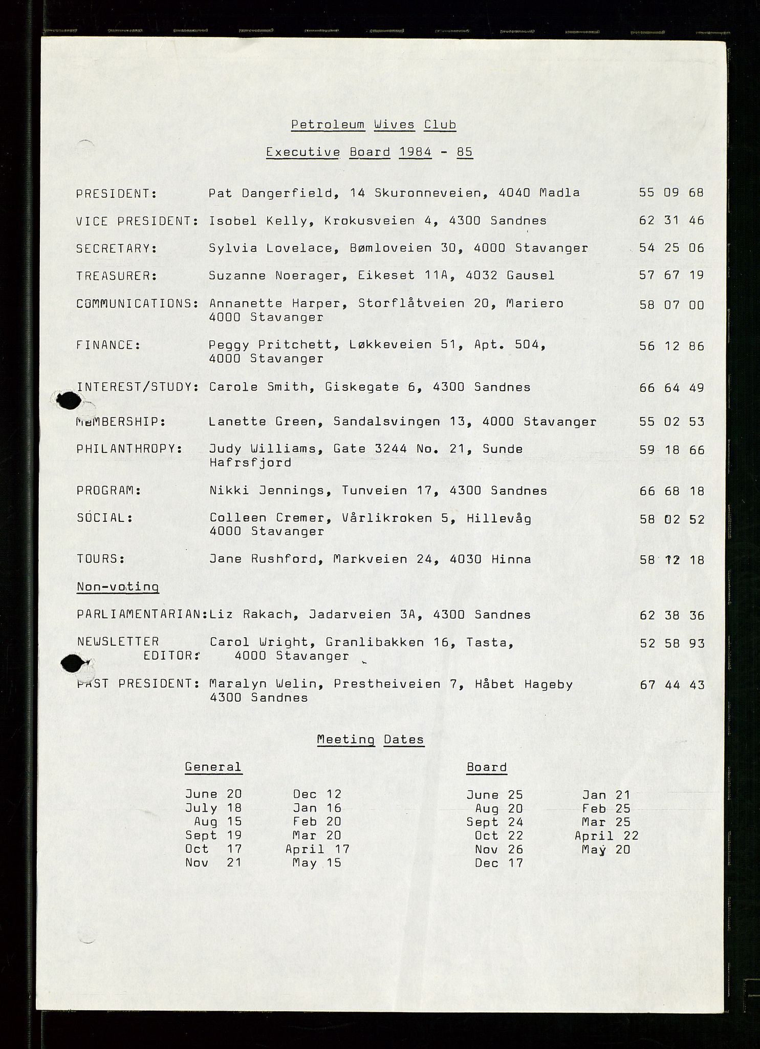 PA 1547 - Petroleum Wives Club, AV/SAST-A-101974/D/Da/L0002: President's file, 1980-1985