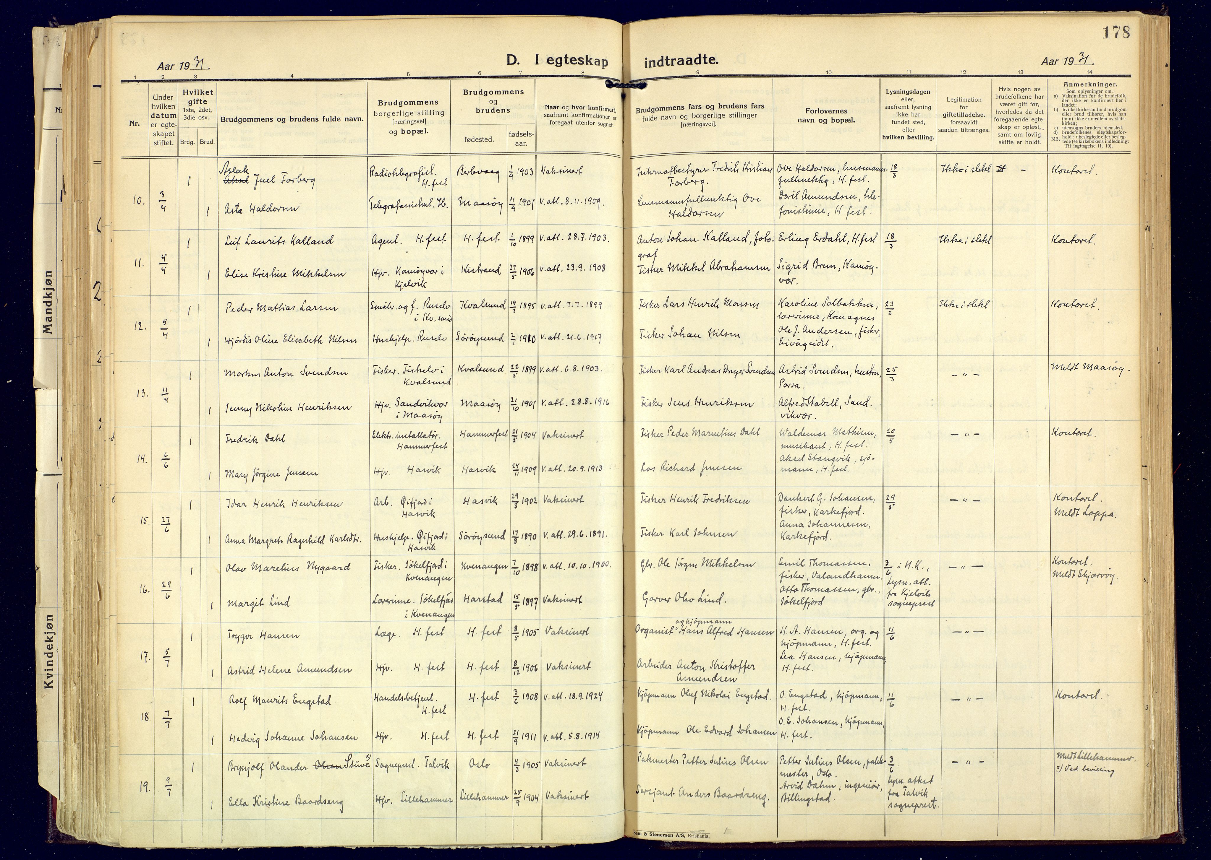 Hammerfest sokneprestkontor, SATØ/S-1347: Ministerialbok nr. 17, 1923-1933, s. 178