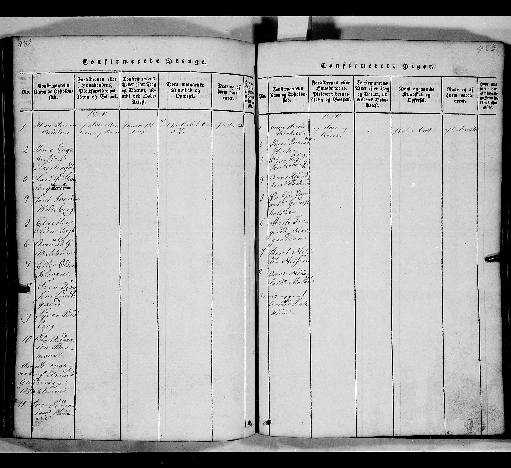 Gausdal prestekontor, SAH/PREST-090/H/Ha/Hab/L0002: Klokkerbok nr. 2, 1818-1874, s. 482-483