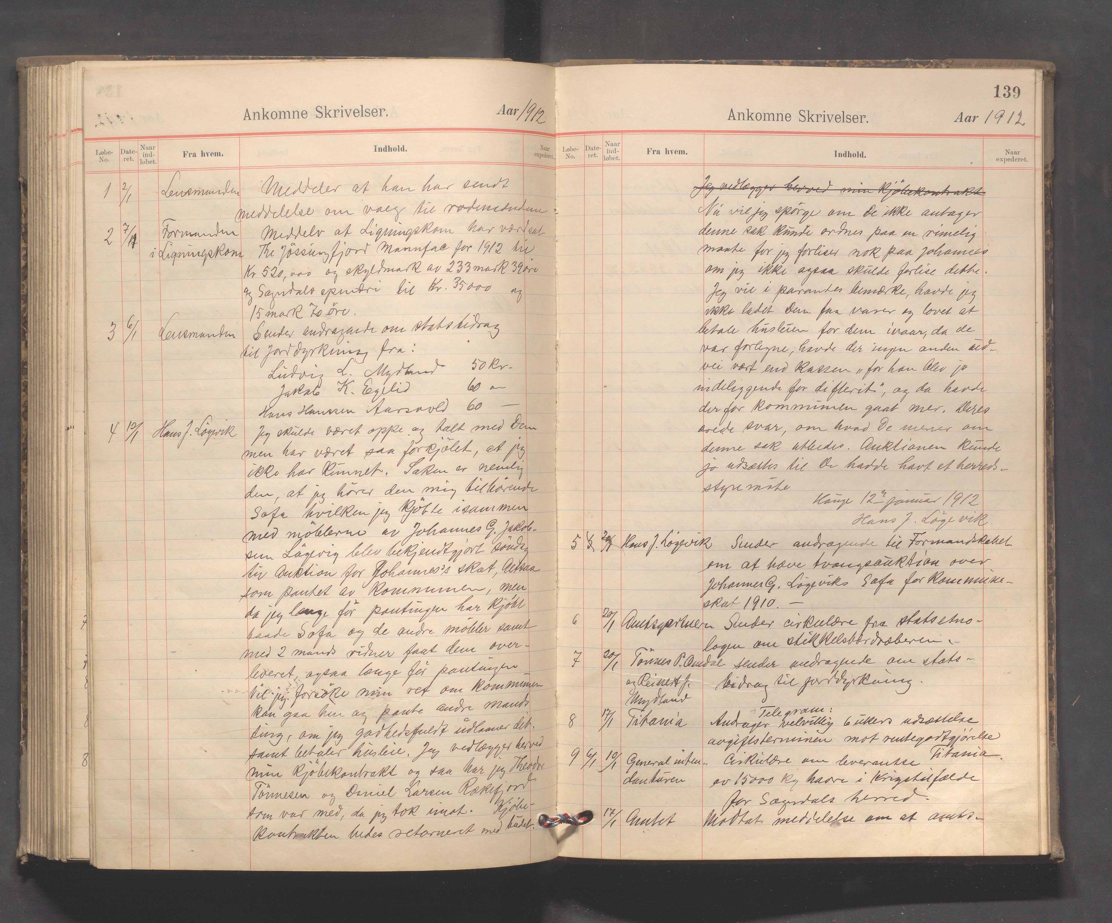 Sokndal kommune - Formannskapet/Sentraladministrasjonen, IKAR/K-101099/C/Ca/L0003: Journal, 1904-1912, s. 139