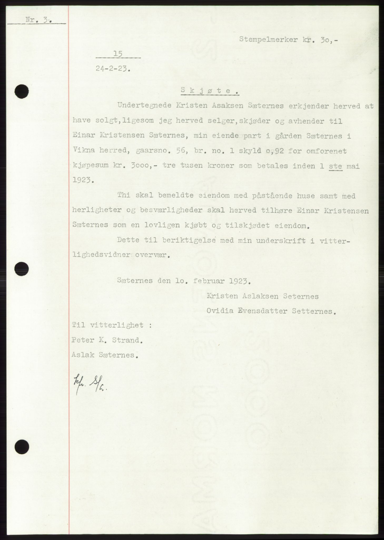 Namdal sorenskriveri, SAT/A-4133/1/2/2C: Pantebok nr. -, 1922-1925, Tingl.dato: 24.02.1923
