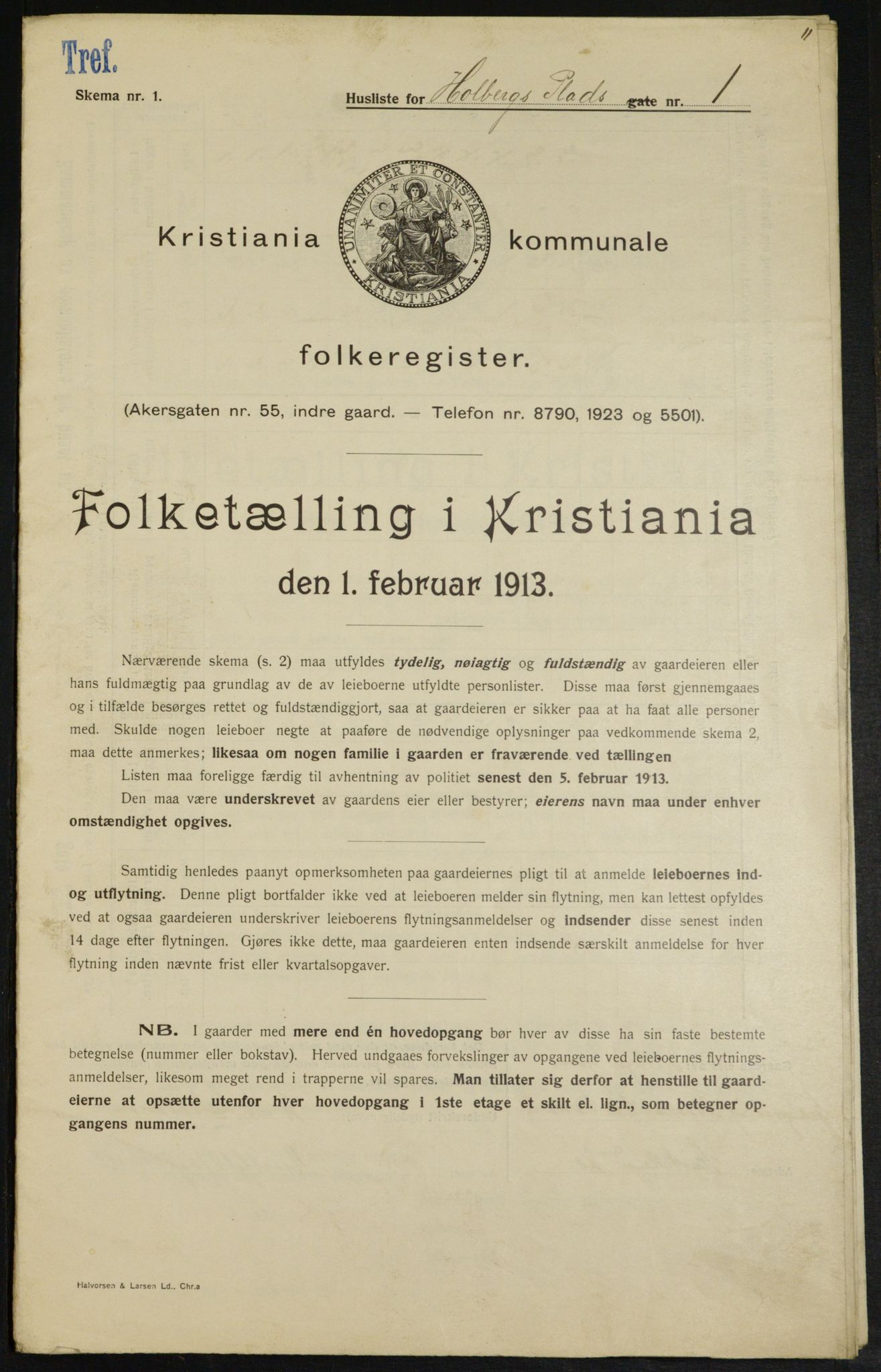 OBA, Kommunal folketelling 1.2.1913 for Kristiania, 1913, s. 40345