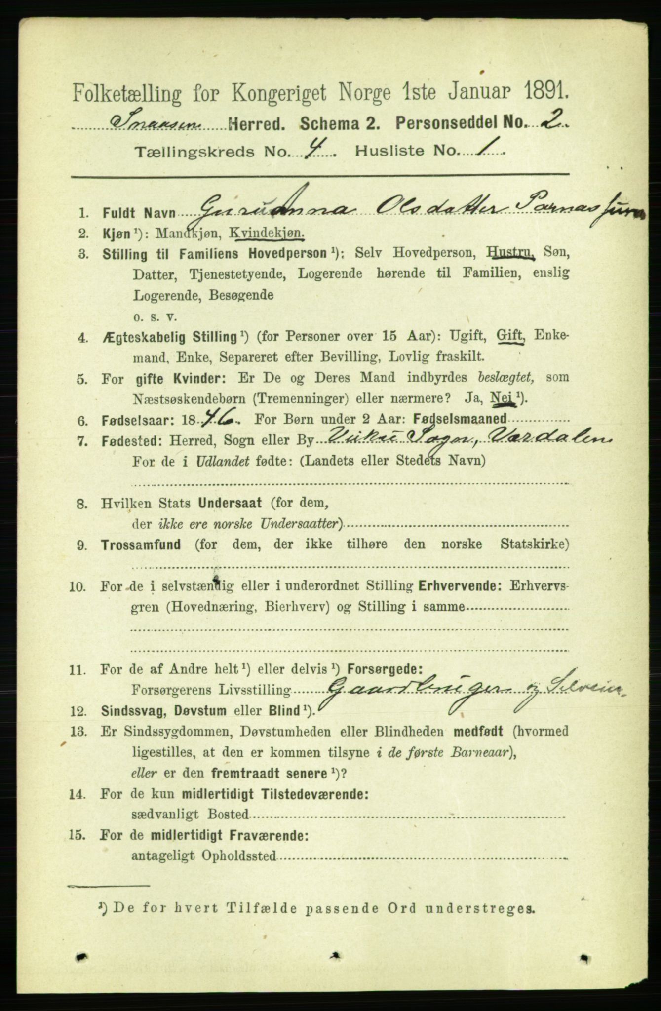 RA, Folketelling 1891 for 1736 Snåsa herred, 1891, s. 1129