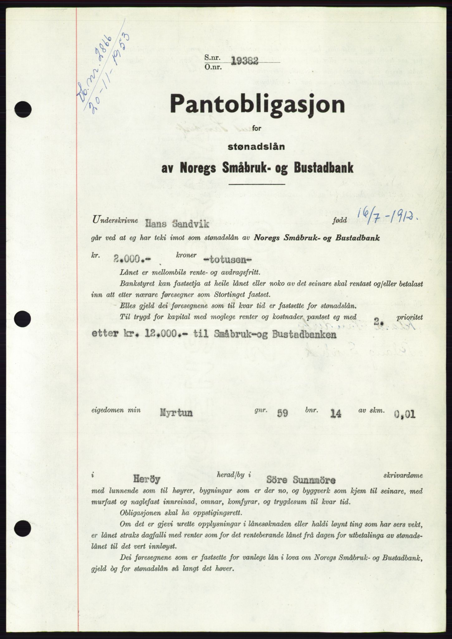 Søre Sunnmøre sorenskriveri, SAT/A-4122/1/2/2C/L0124: Pantebok nr. 12B, 1953-1954, Dagboknr: 2866/1953