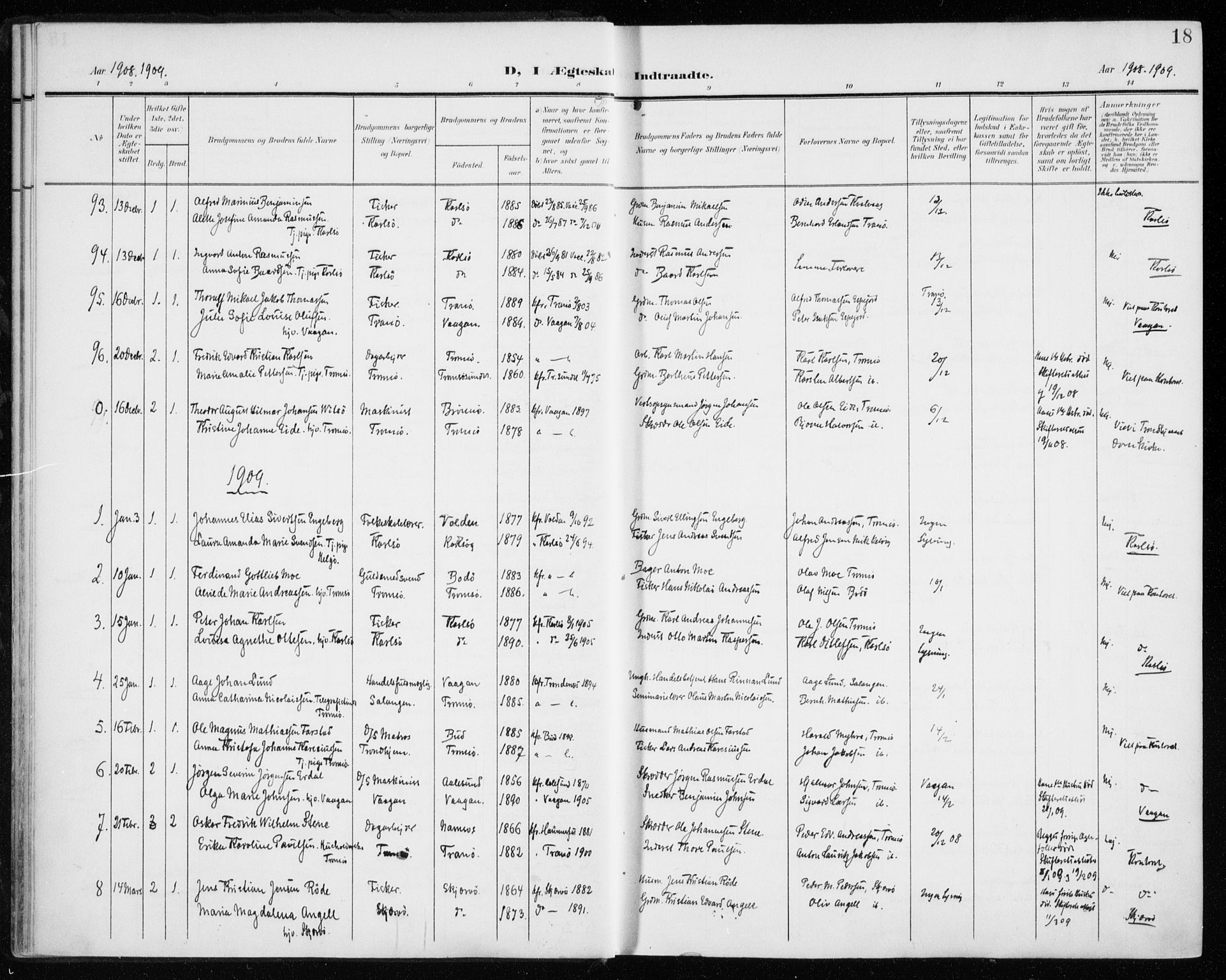 Tromsø sokneprestkontor/stiftsprosti/domprosti, SATØ/S-1343/G/Ga/L0018kirke: Ministerialbok nr. 18, 1907-1917, s. 18