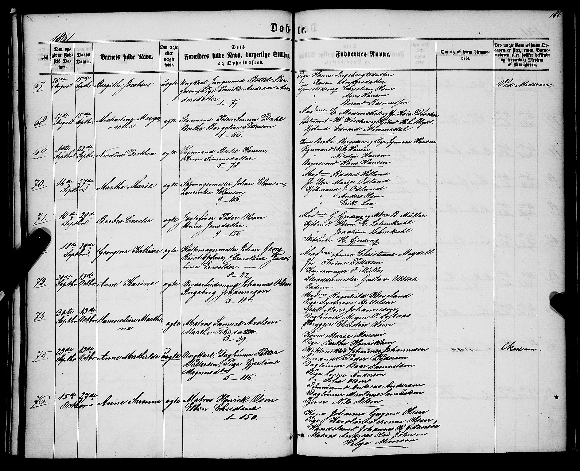 Nykirken Sokneprestembete, AV/SAB-A-77101/H/Haa/L0015: Ministerialbok nr. B 2, 1858-1869, s. 186