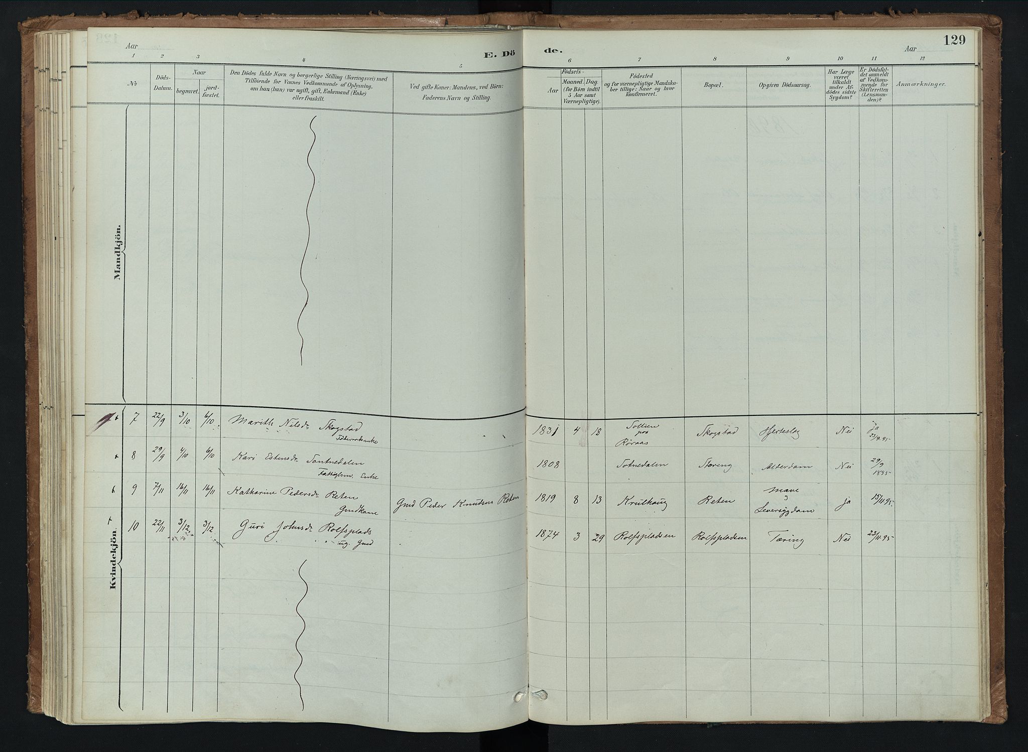 Kvikne prestekontor, SAH/PREST-064/H/Ha/Haa/L0008: Ministerialbok nr. 8, 1887-1911, s. 129