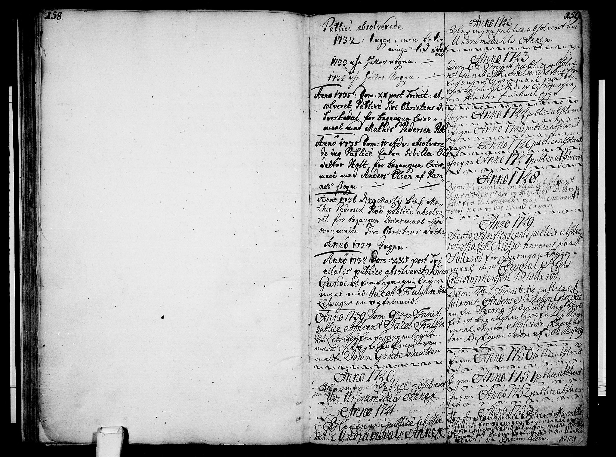 Våle kirkebøker, AV/SAKO-A-334/F/Fa/L0004: Ministerialbok nr. I 4 /1, 1732-1773, s. 158-159