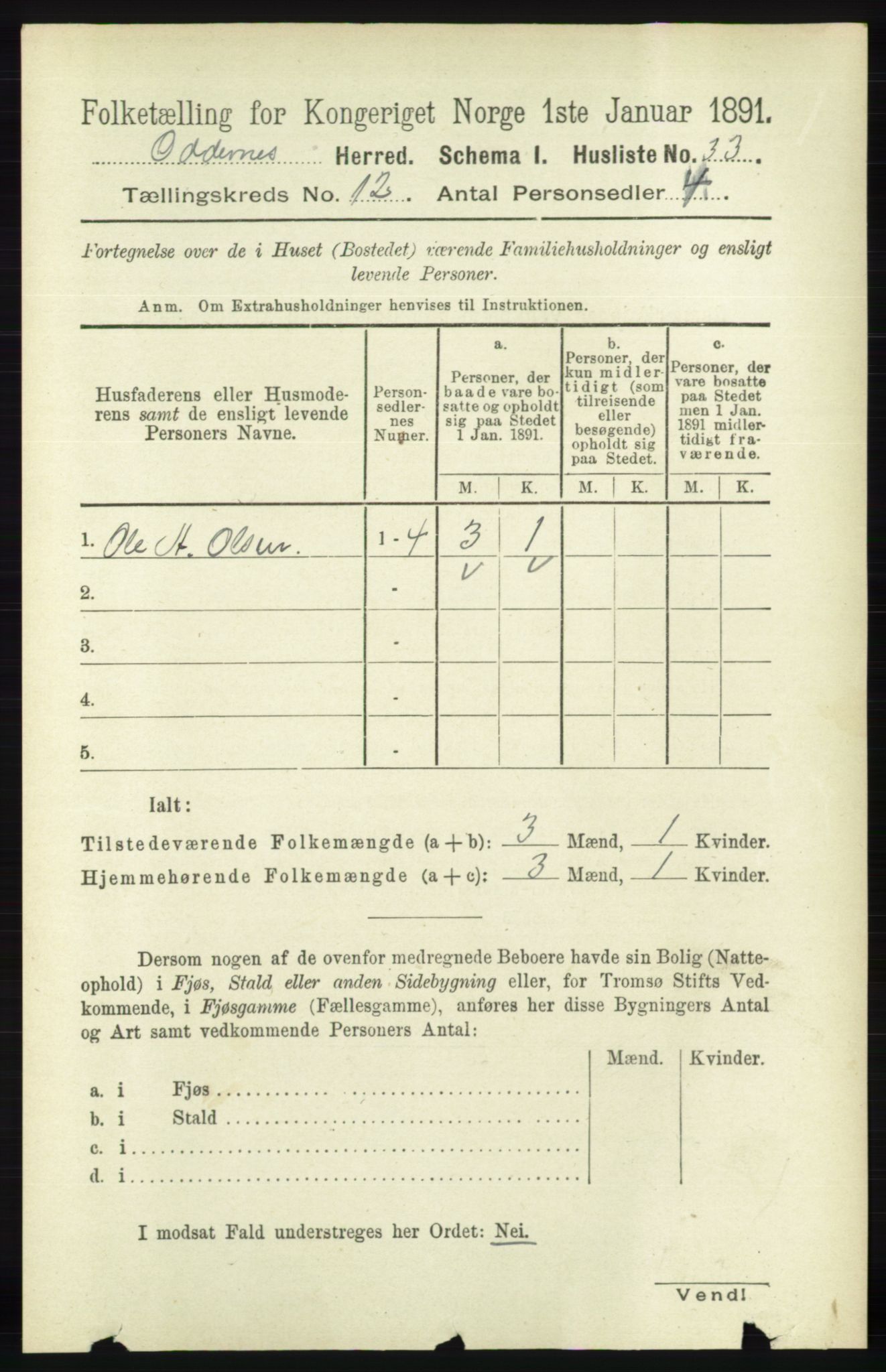 RA, Folketelling 1891 for 1012 Oddernes herred, 1891, s. 4343