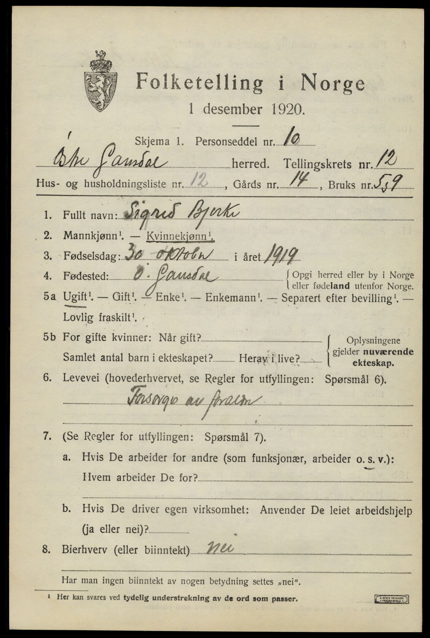 SAH, Folketelling 1920 for 0522 Østre Gausdal herred, 1920, s. 6382