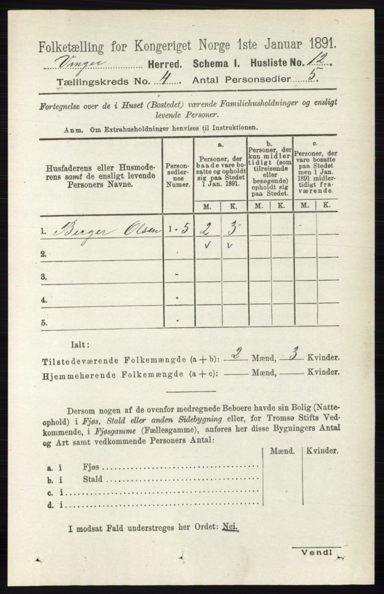 RA, Folketelling 1891 for 0421 Vinger herred, 1891, s. 1593