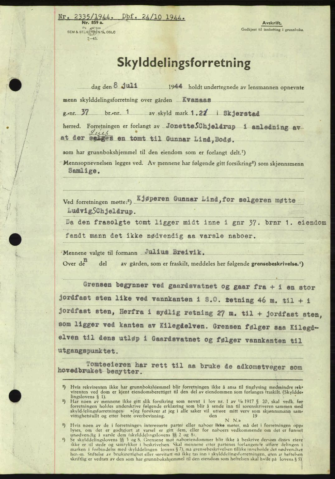 Salten sorenskriveri, SAT/A-4578/1/2/2C: Pantebok nr. A14-15, 1943-1945, Dagboknr: 2335/1944