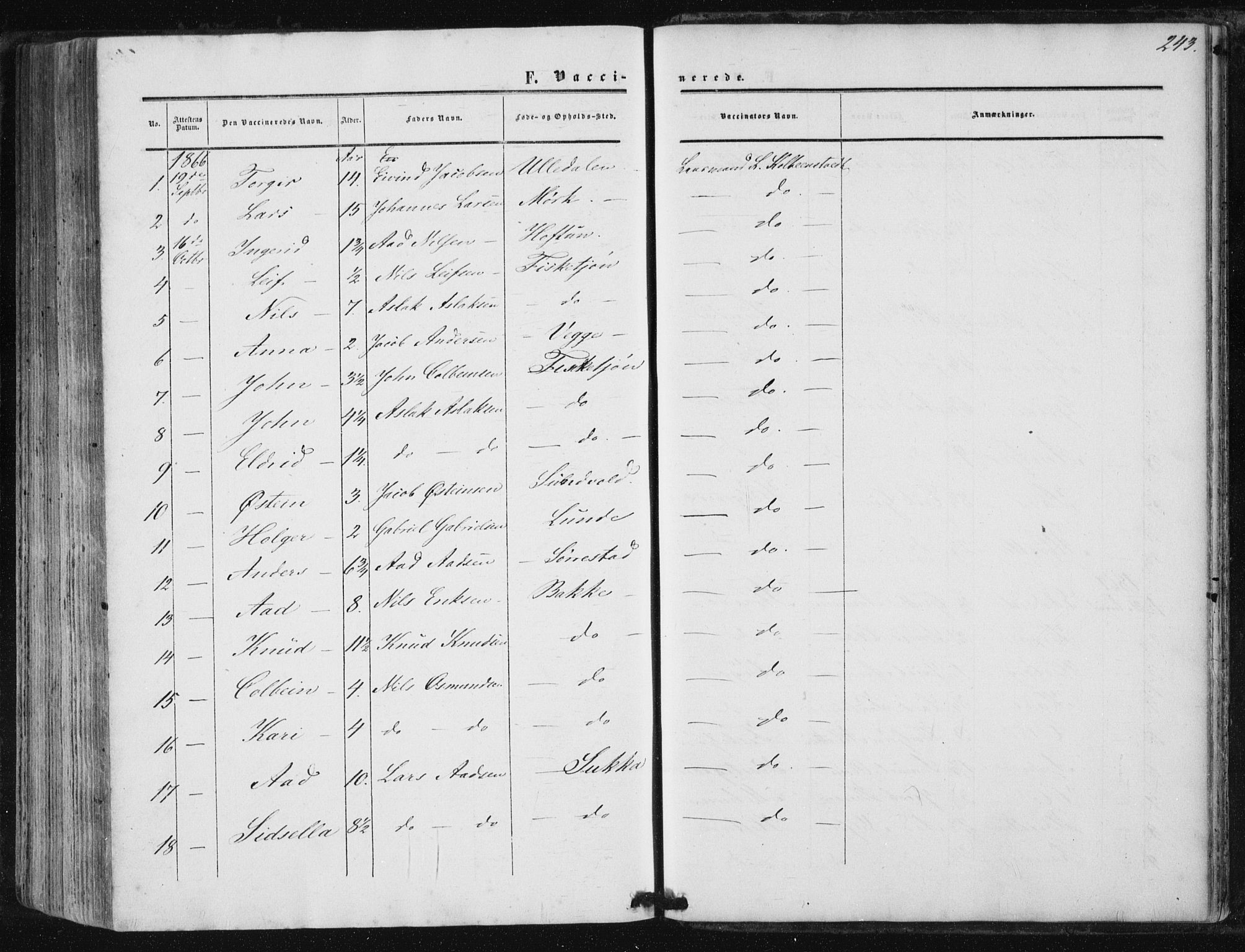 Suldal sokneprestkontor, AV/SAST-A-101845/01/IV/L0009: Ministerialbok nr. A 9, 1854-1868, s. 243