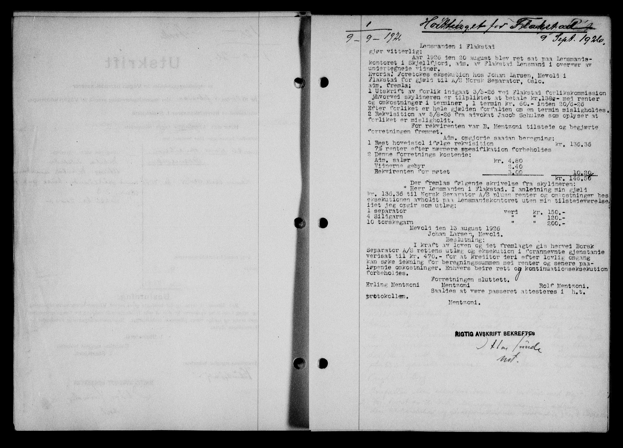 Lofoten sorenskriveri, SAT/A-0017/1/2/2C/L0014b: Pantebok nr. 14b, 1926-1926, Tingl.dato: 09.09.1926