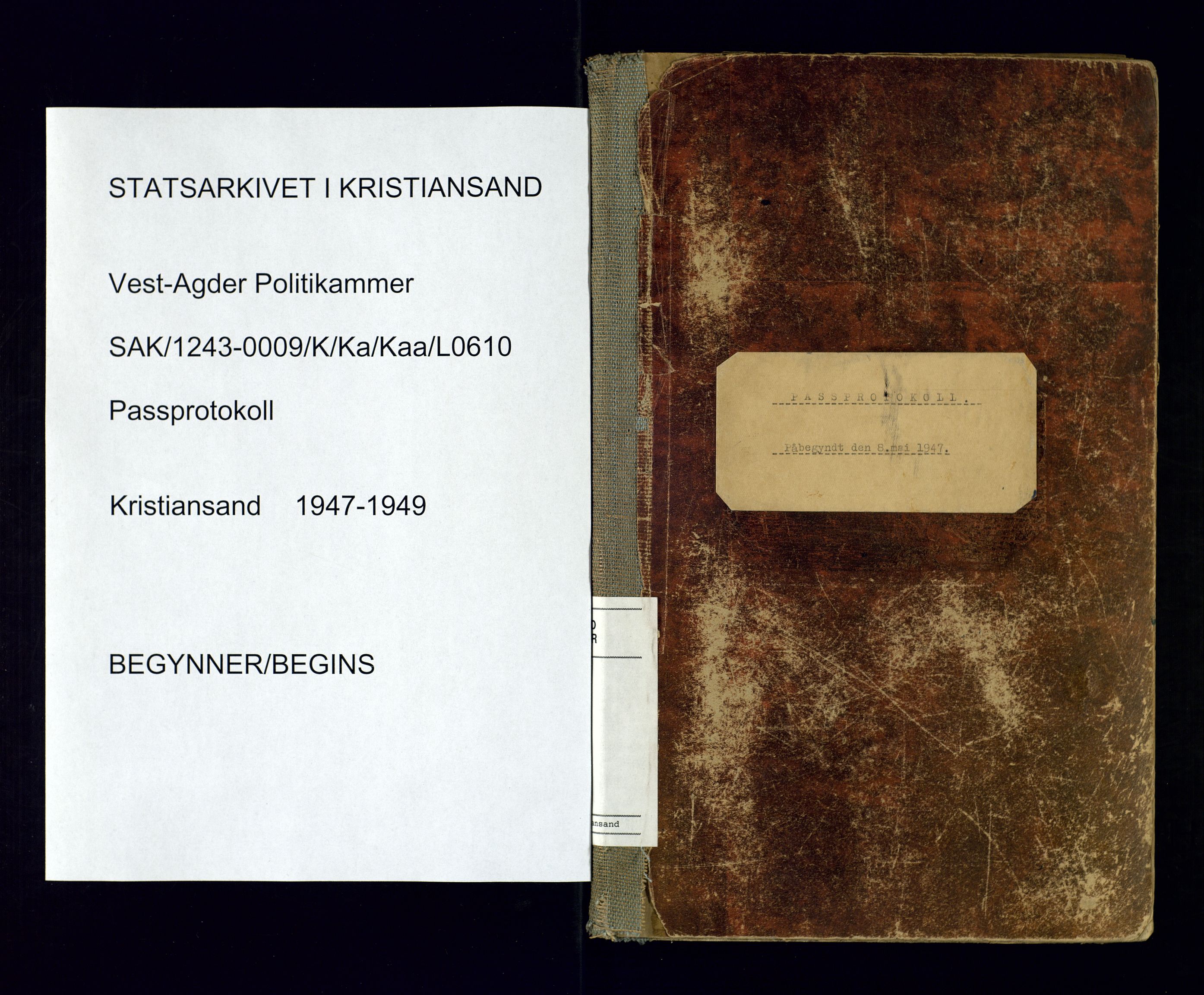 Kristiansand politikammer - 2, SAK/1243-0009/K/Ka/Kaa/L0610: Passprotokoll, liste med løpenumre, 1947-1949, s. 1