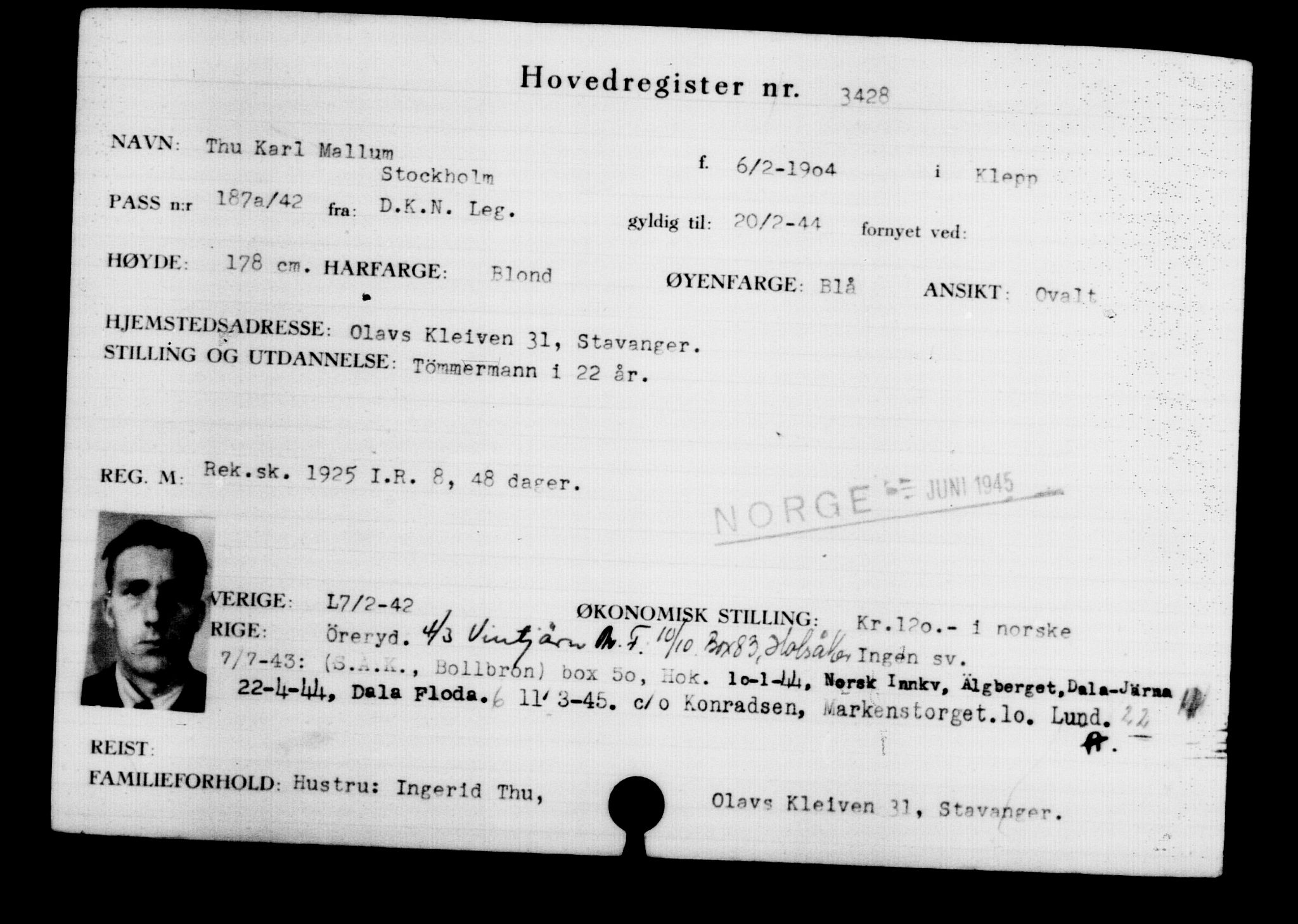 Utenriksstasjonene, Legasjonen i Stockholm, Flyktningkontoret, AV/RA-S-6753/V/Va/L0003: Kjesäterkartoteket, flyktninger med registreringsnr. 2001-3495, 1940-1945, s. 1933