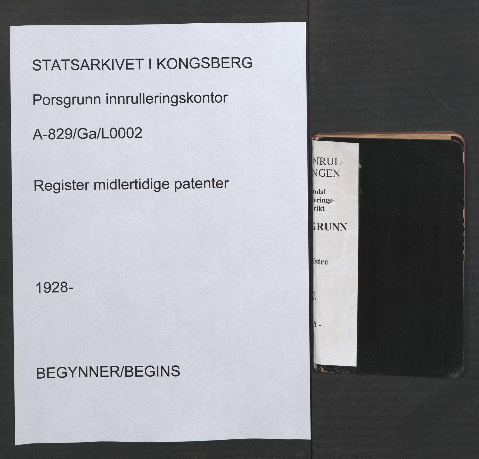 Porsgrunn innrulleringskontor, SAKO/A-829/G/Ga/L0002: Register midlertidige patenter, 1928, s. 1