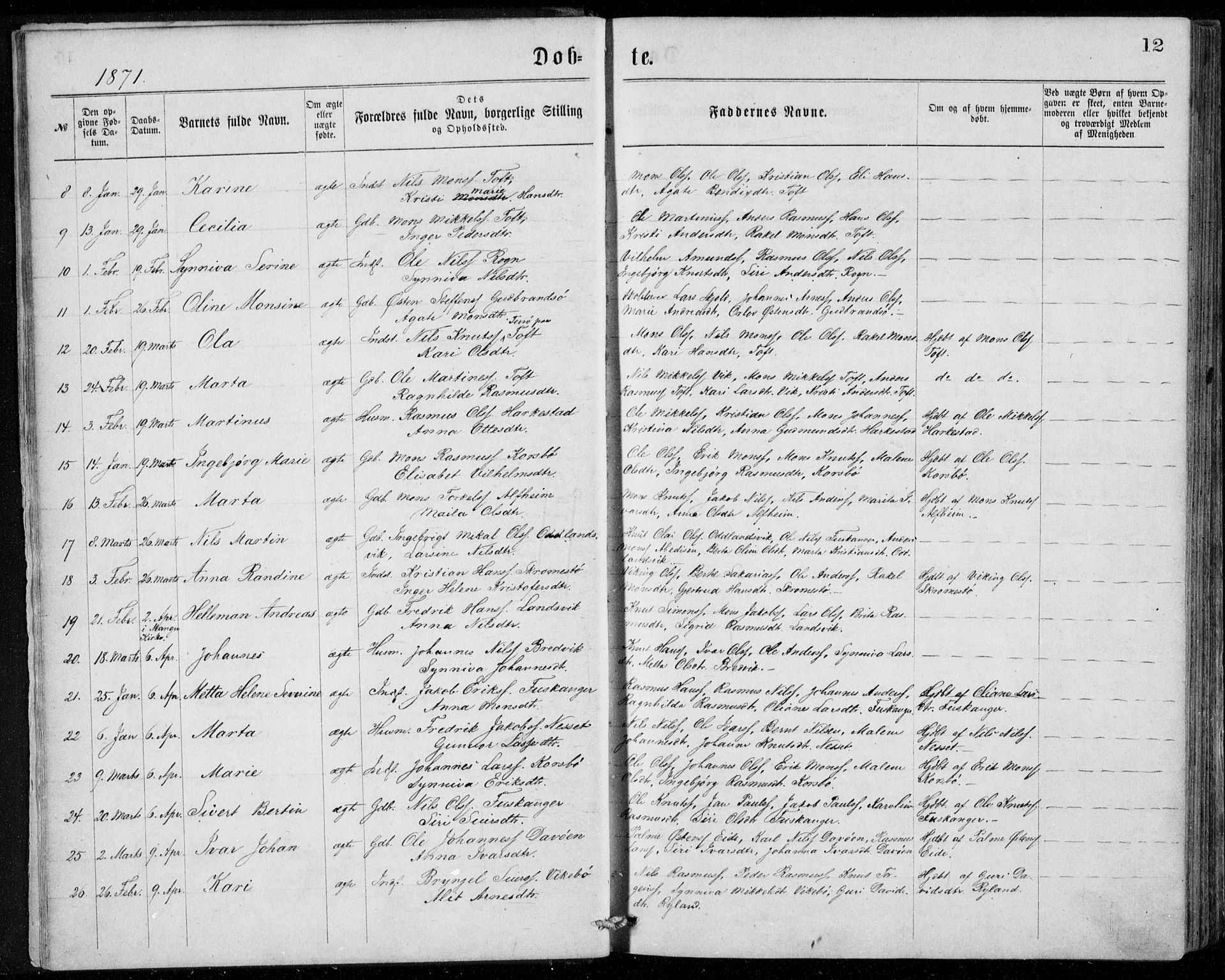 Herdla Sokneprestembete, AV/SAB-A-75701/H/Haa: Ministerialbok nr. A 2, 1869-1877, s. 12