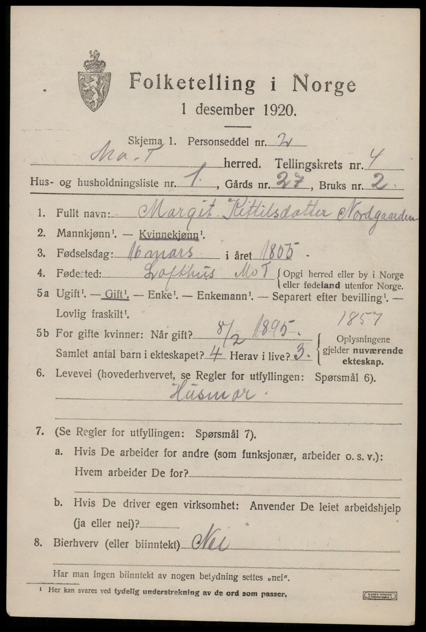 SAKO, Folketelling 1920 for 0832 Mo herred, 1920, s. 1650