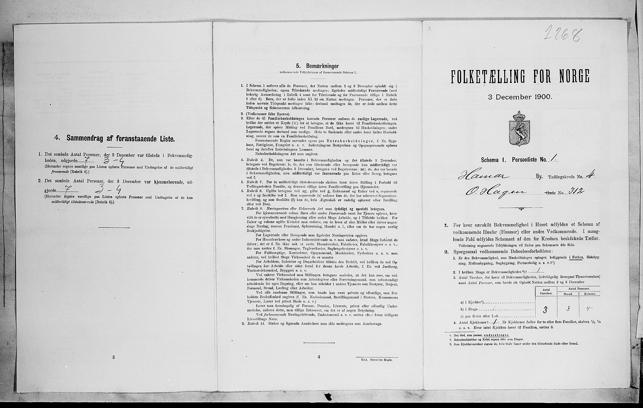 SAH, Folketelling 1900 for 0401 Hamar kjøpstad, 1900, s. 1250