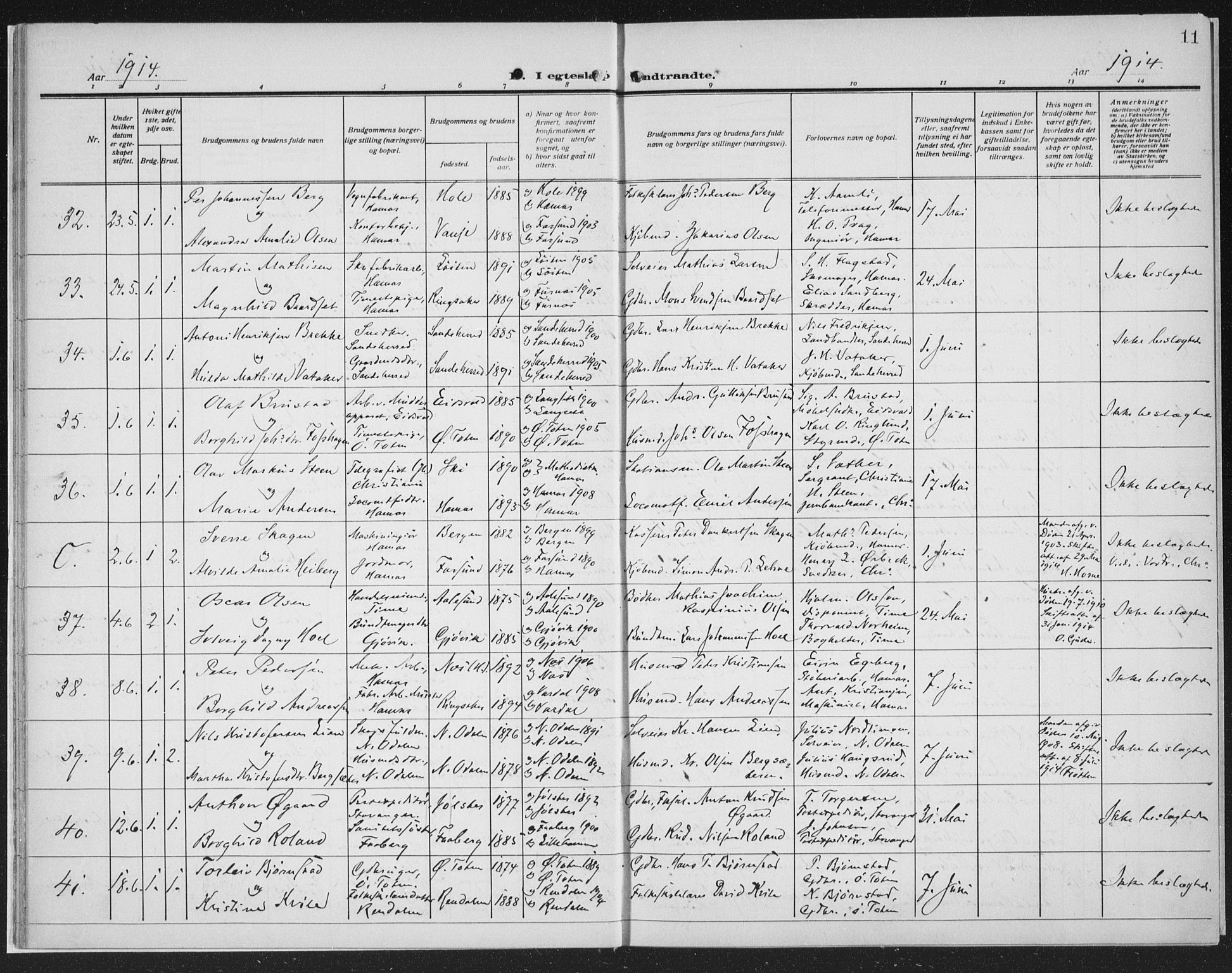 Hamar prestekontor, AV/SAH-DOMPH-002/H/Ha/Haa/L0003: Ministerialbok nr. 3, 1913-1930, s. 11