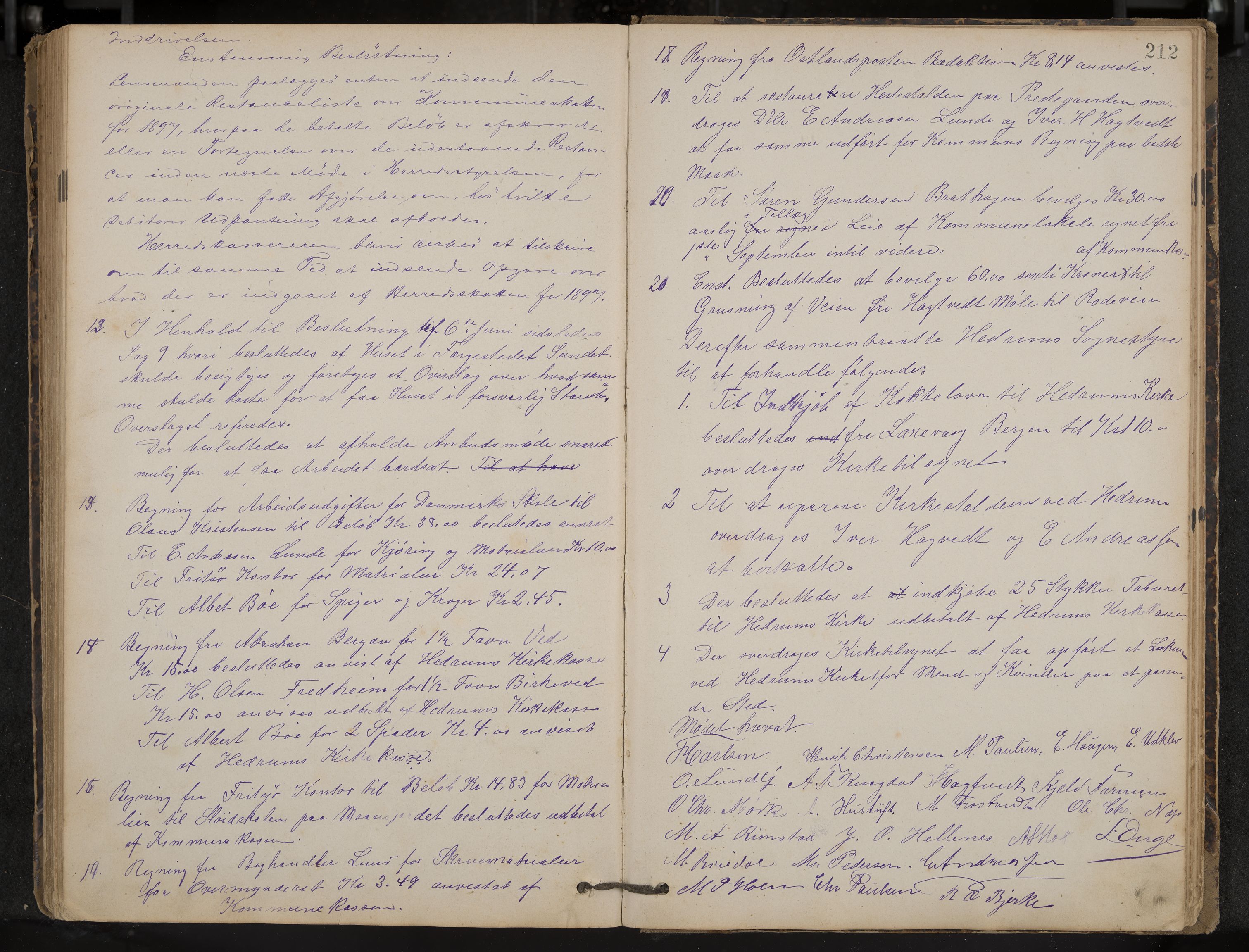 Hedrum formannskap og sentraladministrasjon, IKAK/0727021/A/Aa/L0004: Møtebok, 1888-1899, s. 212
