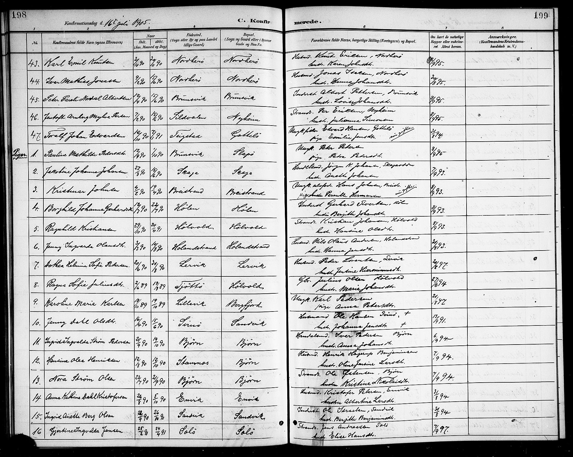 Ministerialprotokoller, klokkerbøker og fødselsregistre - Nordland, AV/SAT-A-1459/834/L0516: Klokkerbok nr. 834C06, 1902-1918, s. 198-199