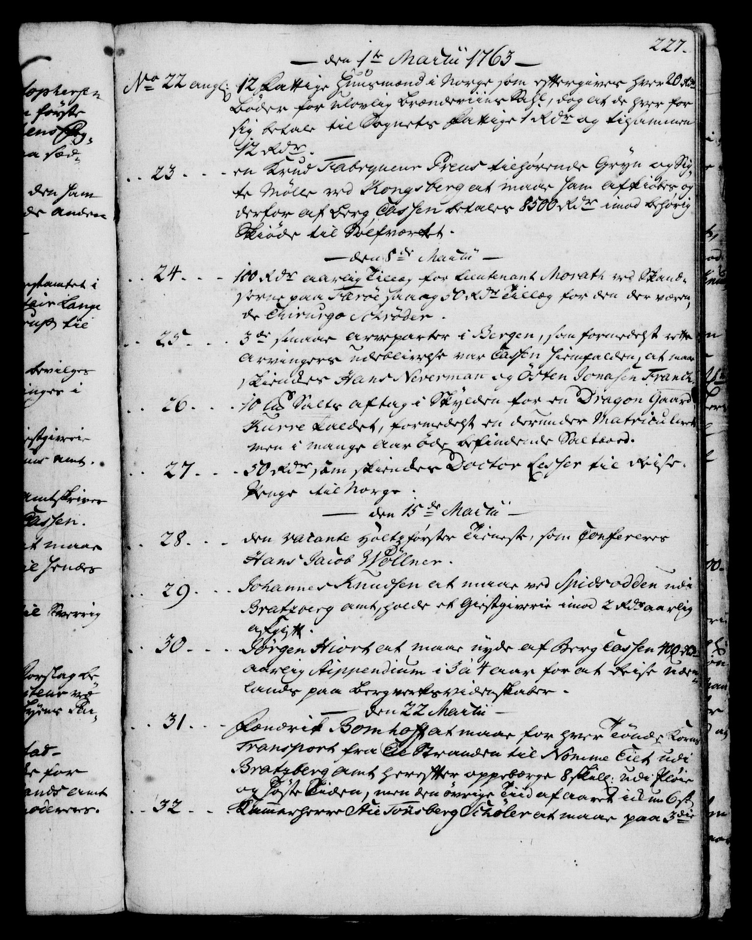 Rentekammeret, Kammerkanselliet, RA/EA-3111/G/Gf/Gfb/L0006: Register til norske relasjons- og resolusjonsprotokoller (merket RK 52.101), 1755-1765, s. 227