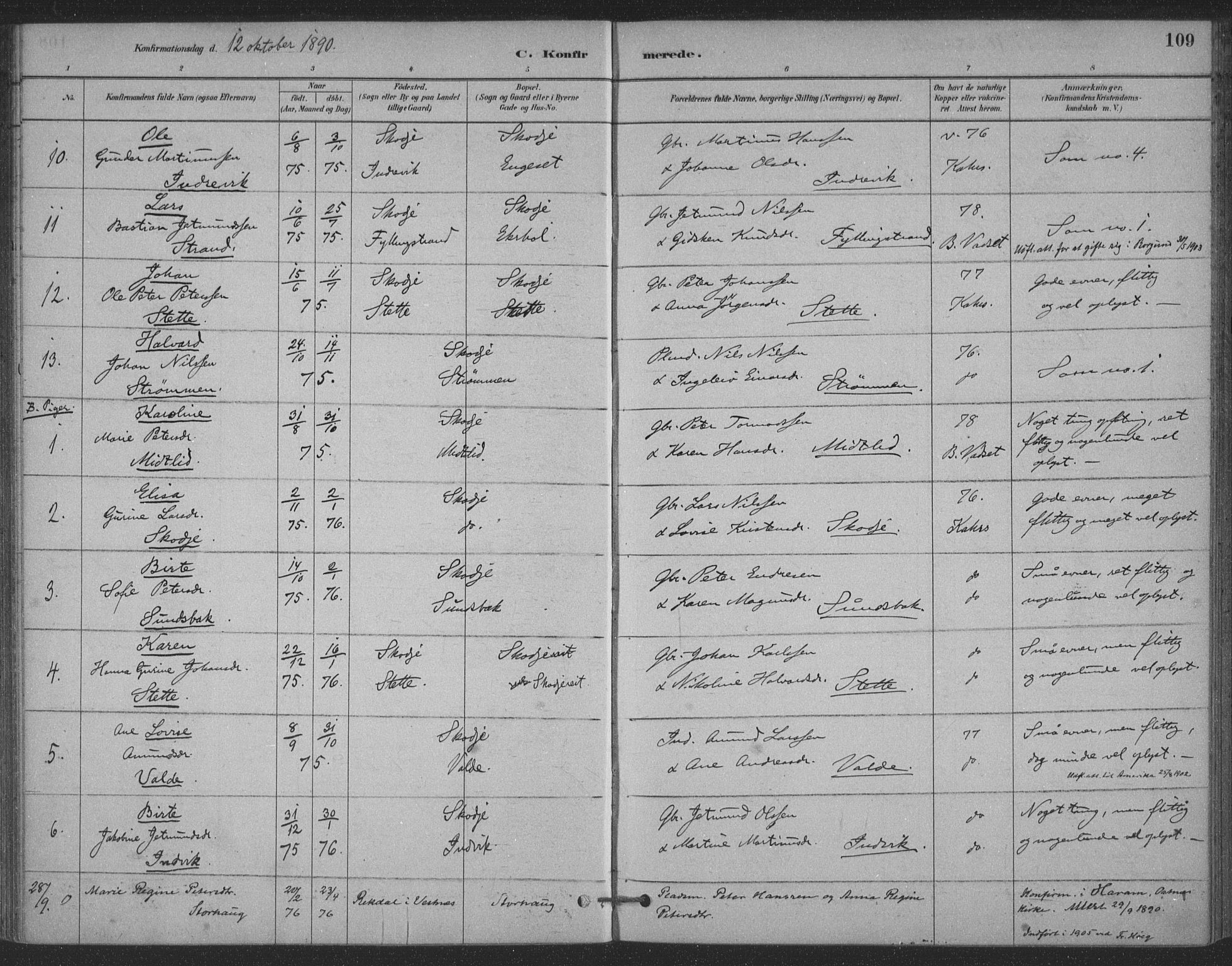 Ministerialprotokoller, klokkerbøker og fødselsregistre - Møre og Romsdal, AV/SAT-A-1454/524/L0356: Ministerialbok nr. 524A08, 1880-1899, s. 109